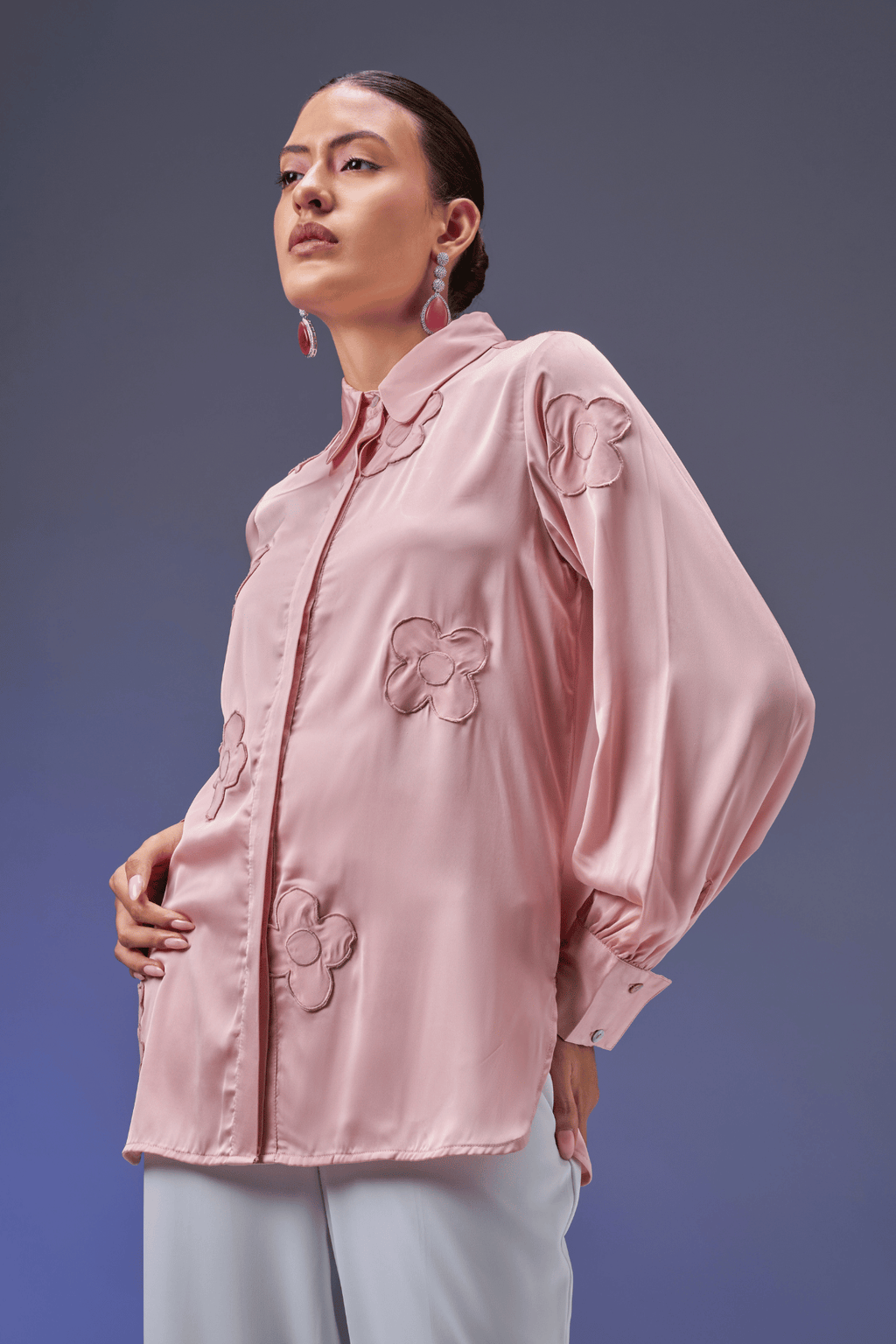LIGHT ROSE SATIN SHIRT