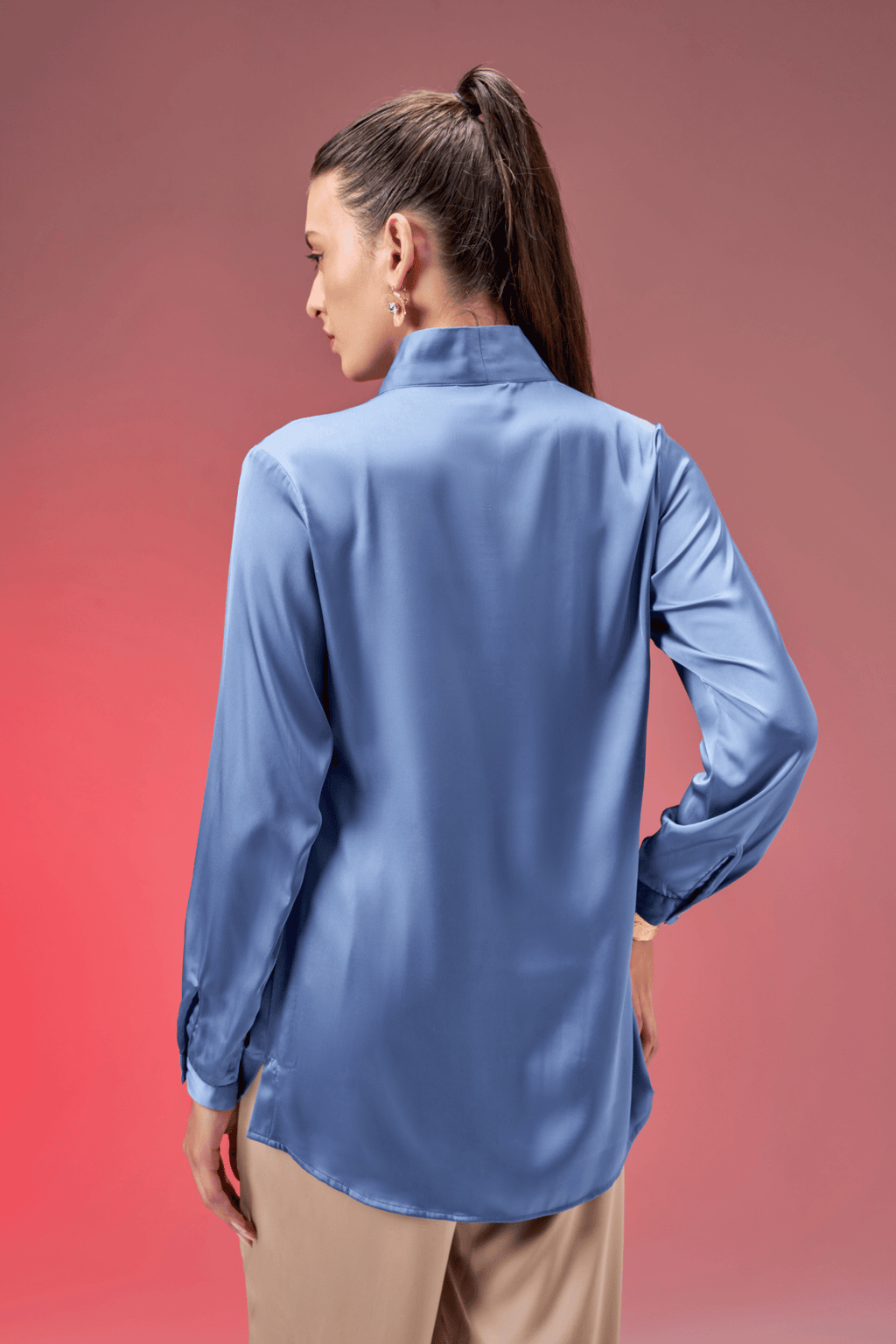 BLUE SATIN TIE TOP