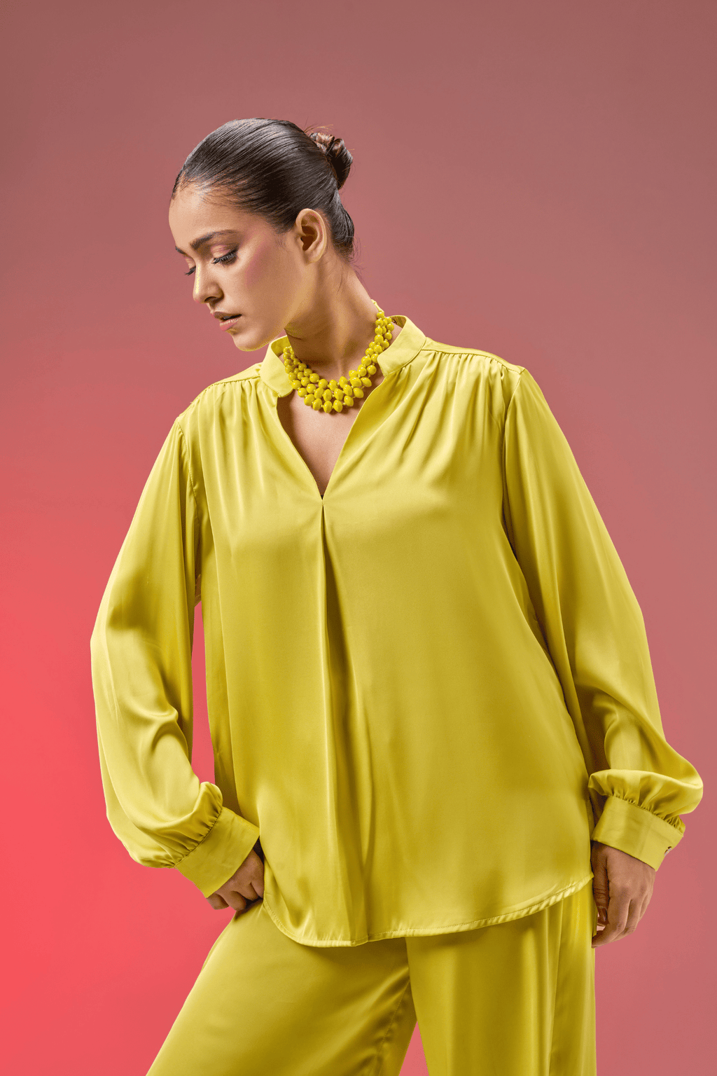 LIME SATIN TOP