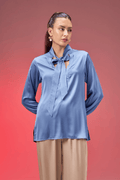 BLUE SATIN TIE TOP