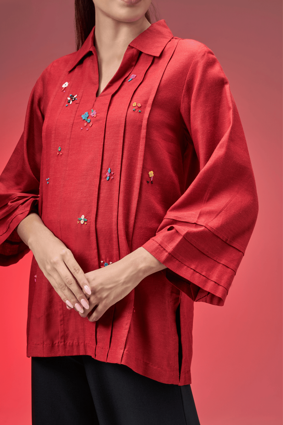 BEAD RED LINEN SHIRT