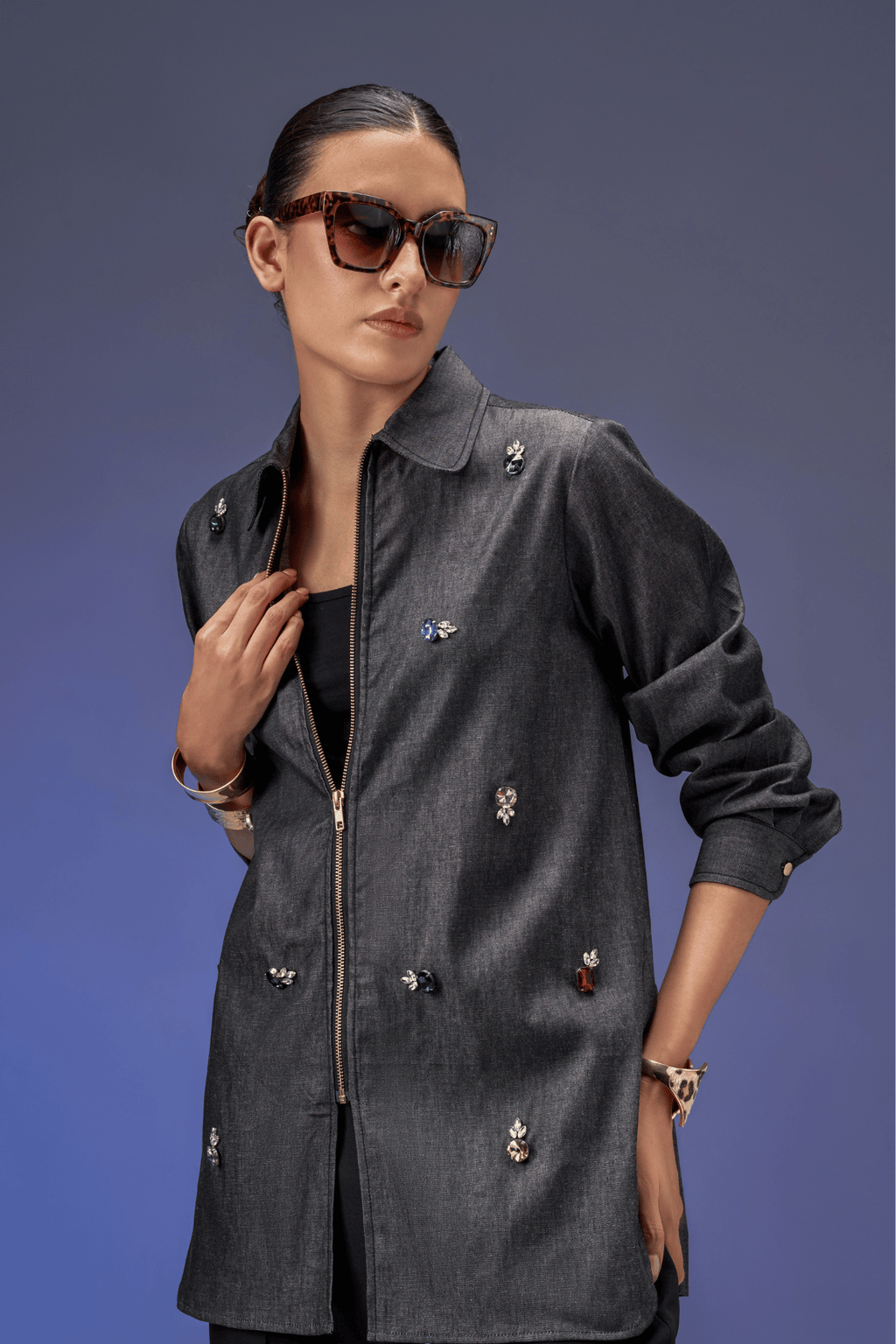 STONE BLACK DENIM SHIRT