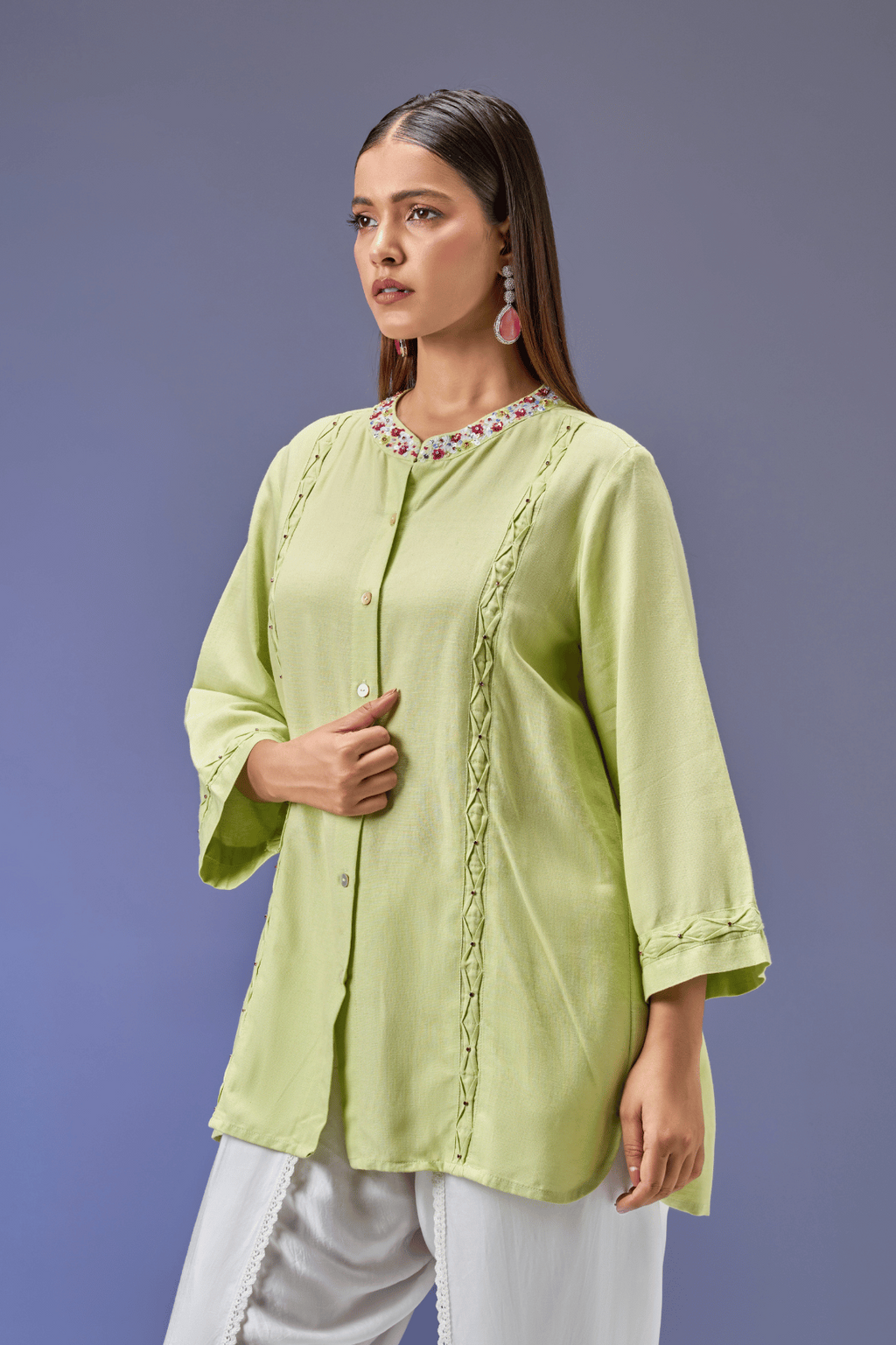 LIME CHINTZ LINEN SHIRT