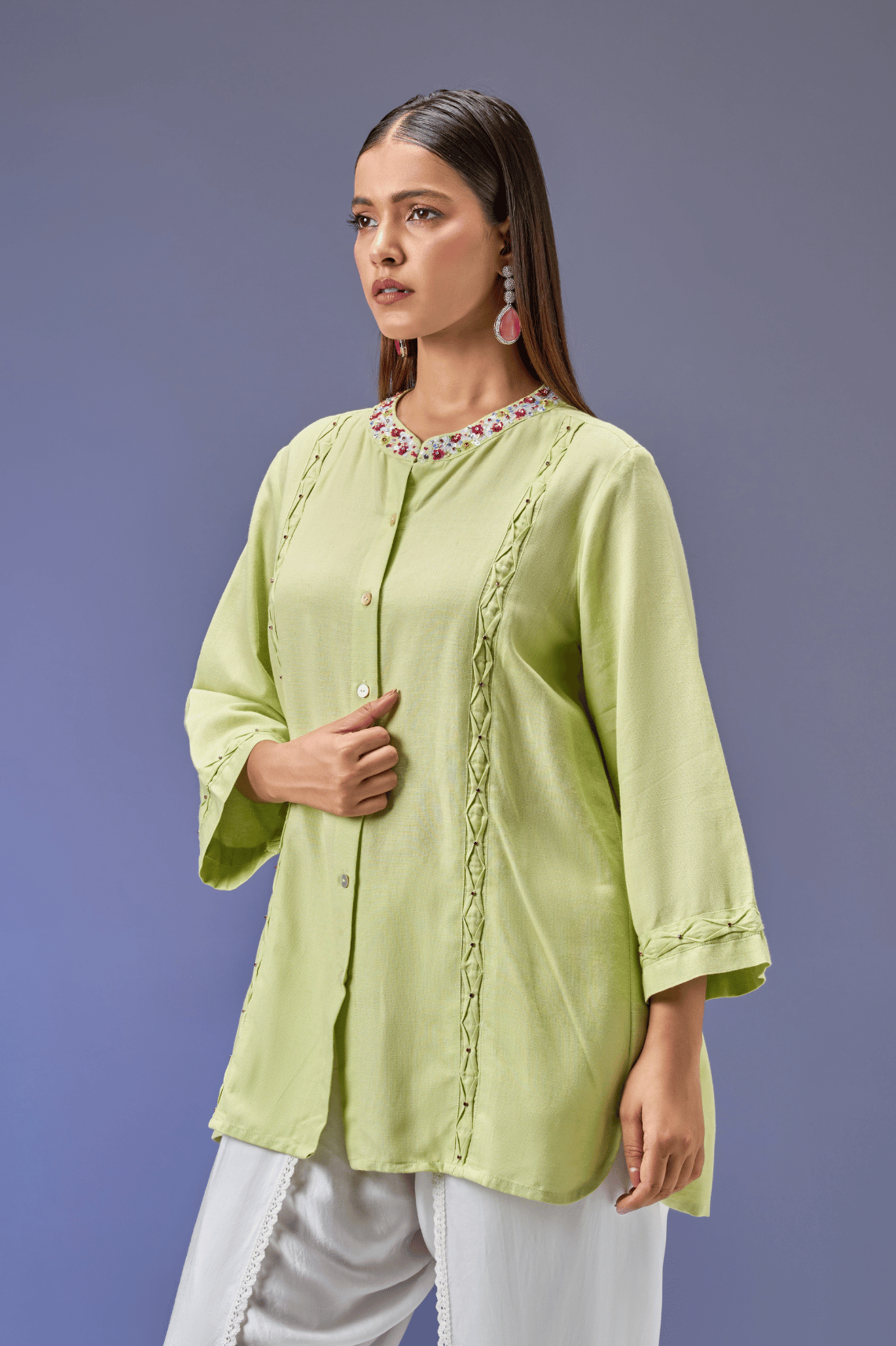 LIME CHINTZ LINEN SHIRT
