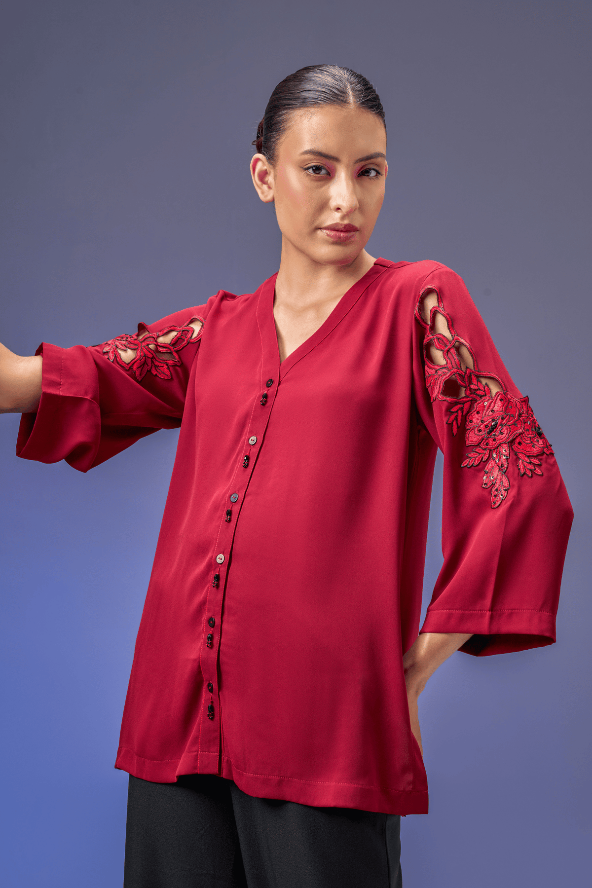 DRAMA RED SEQUIN SHIRT
