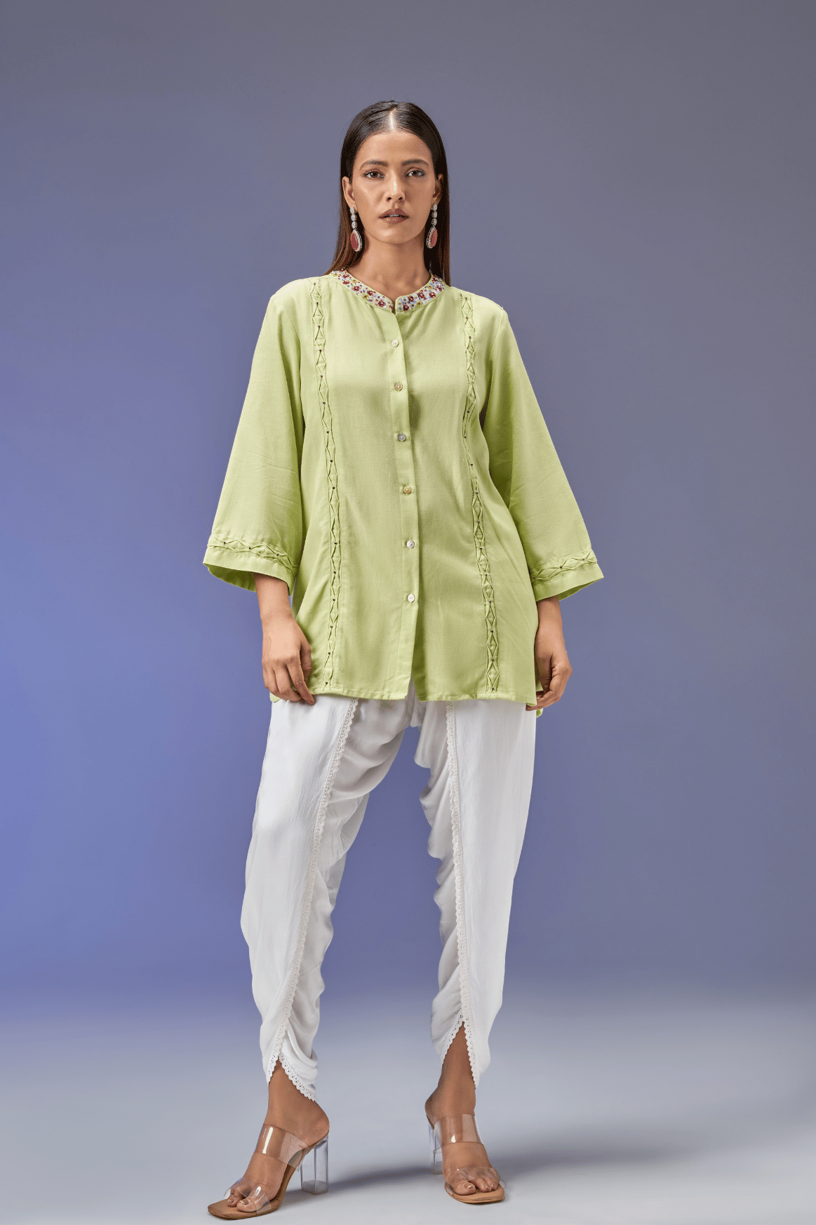 LIME CHINTZ LINEN SHIRT