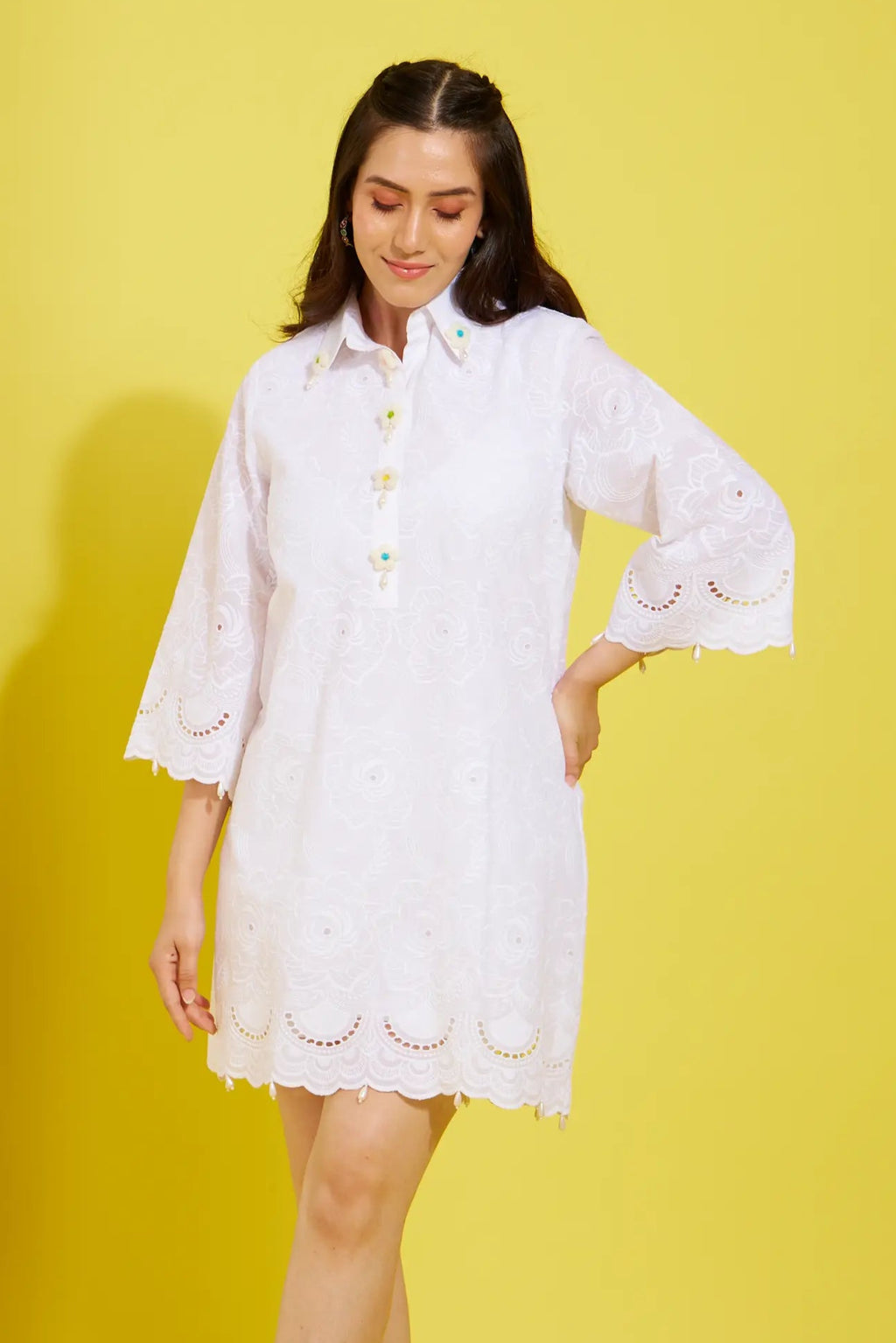FAIRY cotton schiffli dress — front view | Haus of Handmade