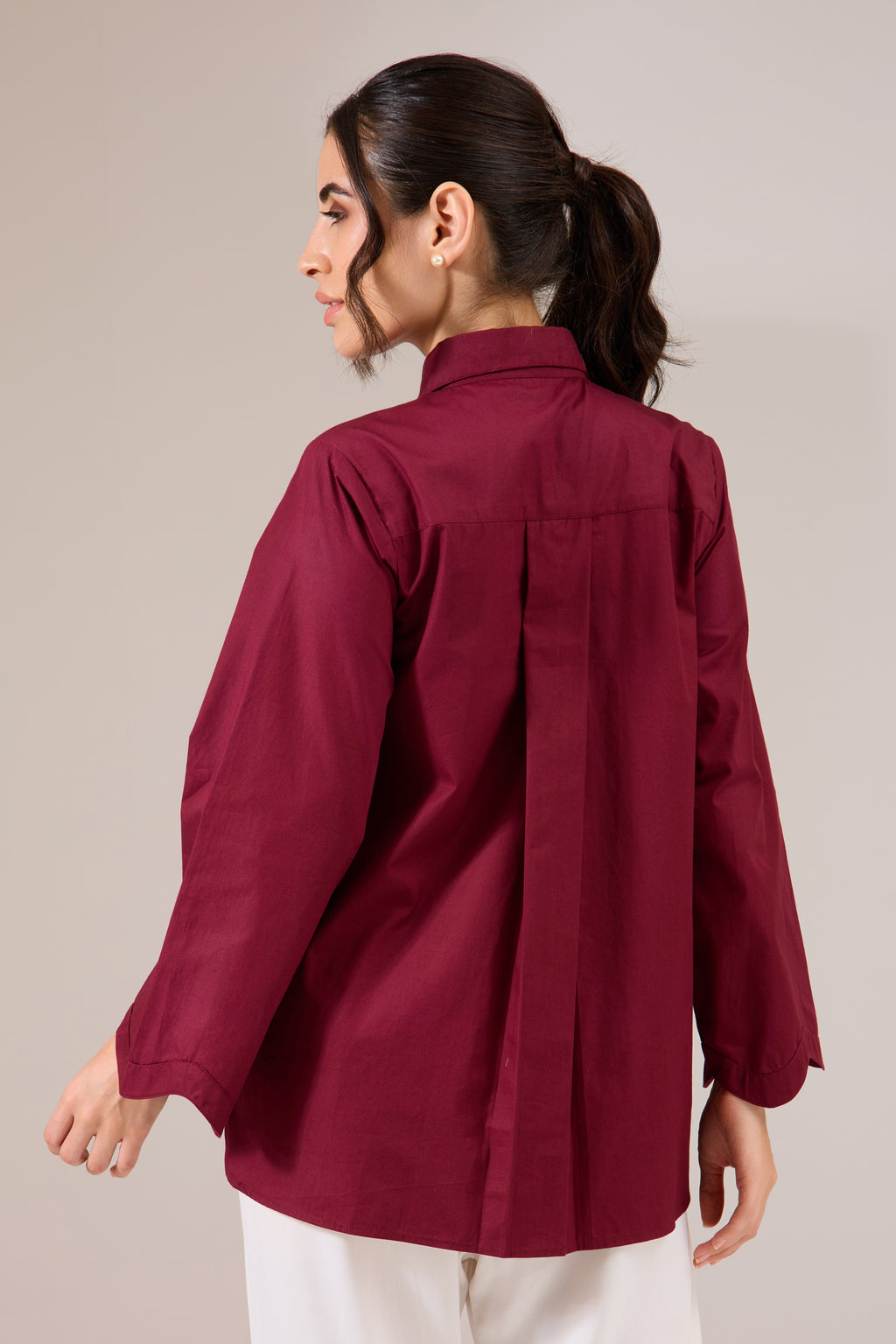 Ripple embroidered poplin shirt — back view | Haus of Handmade