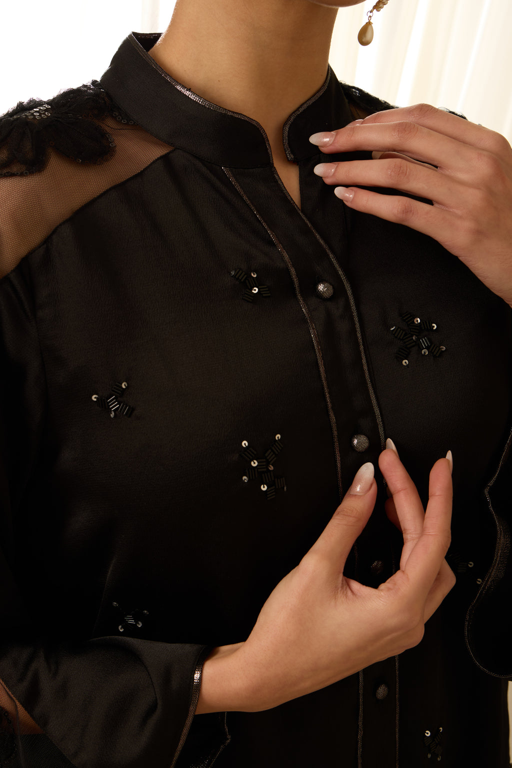 Dew Sequined Formal Crepe Shirt