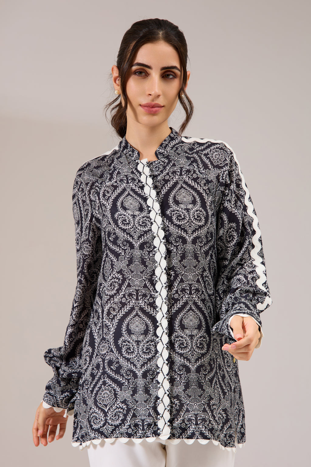 Laetitia printed modal shirt — back view | Haus of Handmade