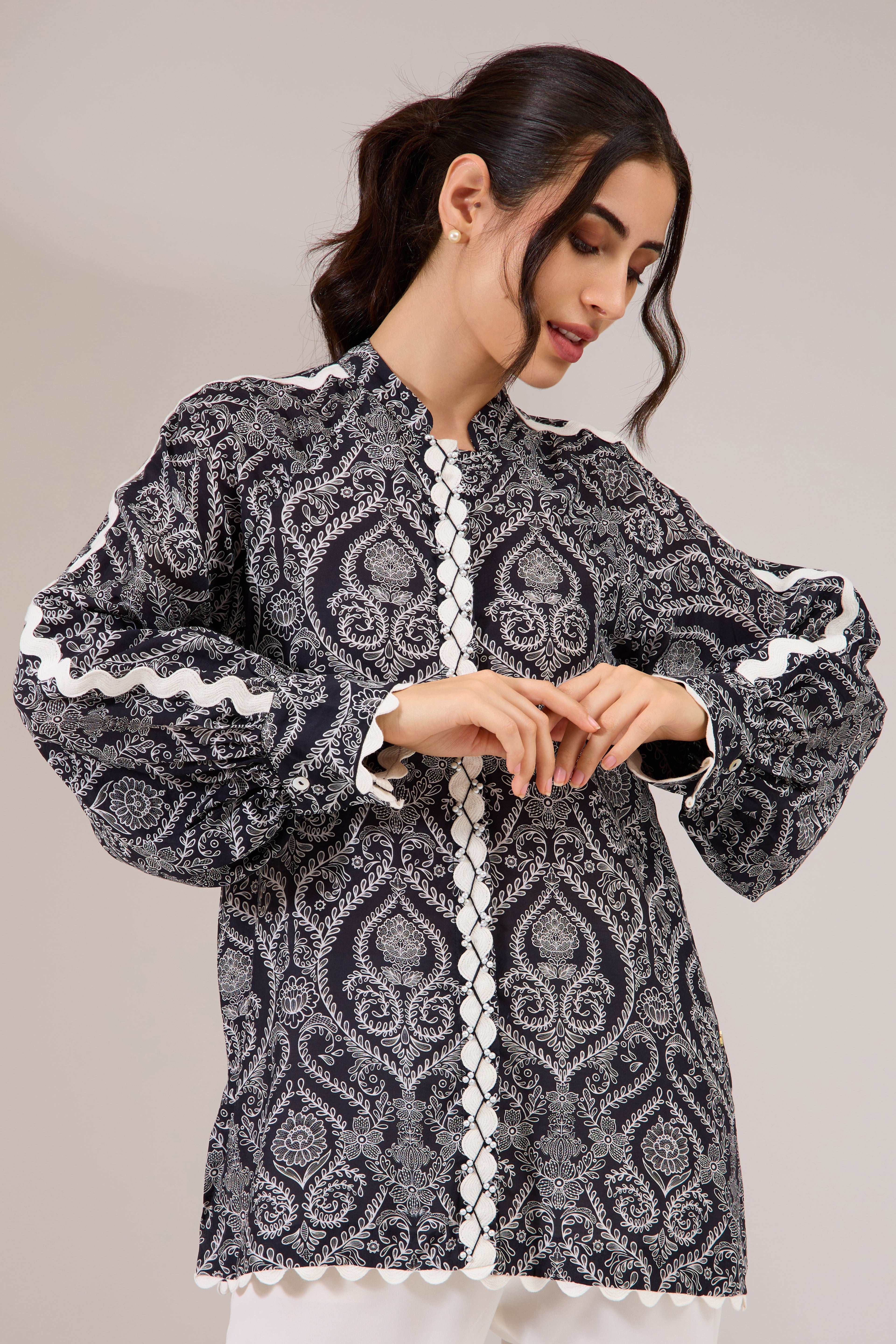 Laetitia printed modal shirt — front view | Haus of Handmade