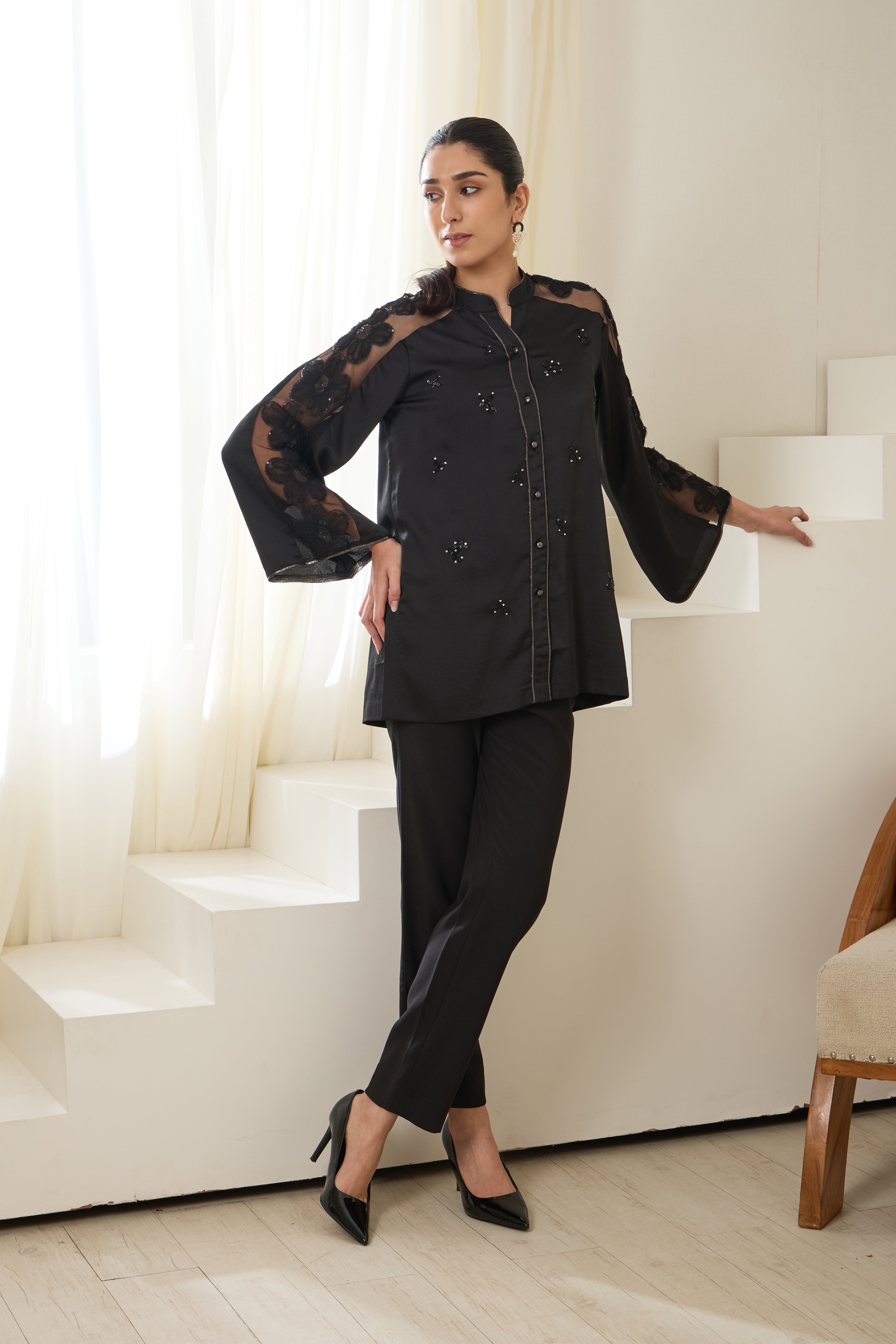 Dew Sequined Formal Crepe Shirt