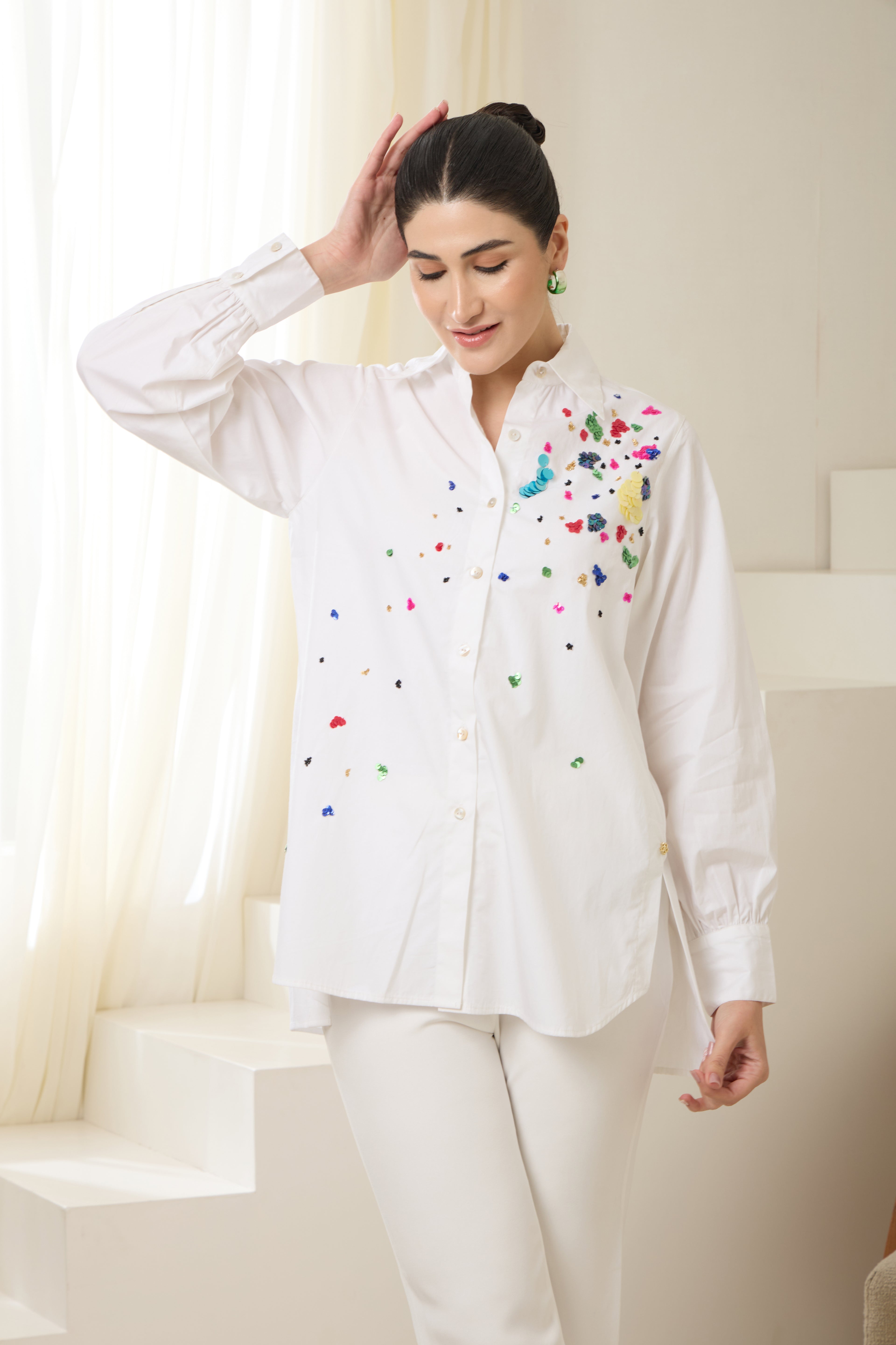 KALEIDOSCOPE Sequined Poplin Shirt — front view | Haus of Handmade
