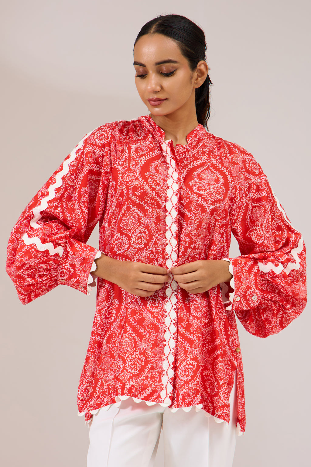 Laetitia printed modal shirt — side view | Haus of Handmade