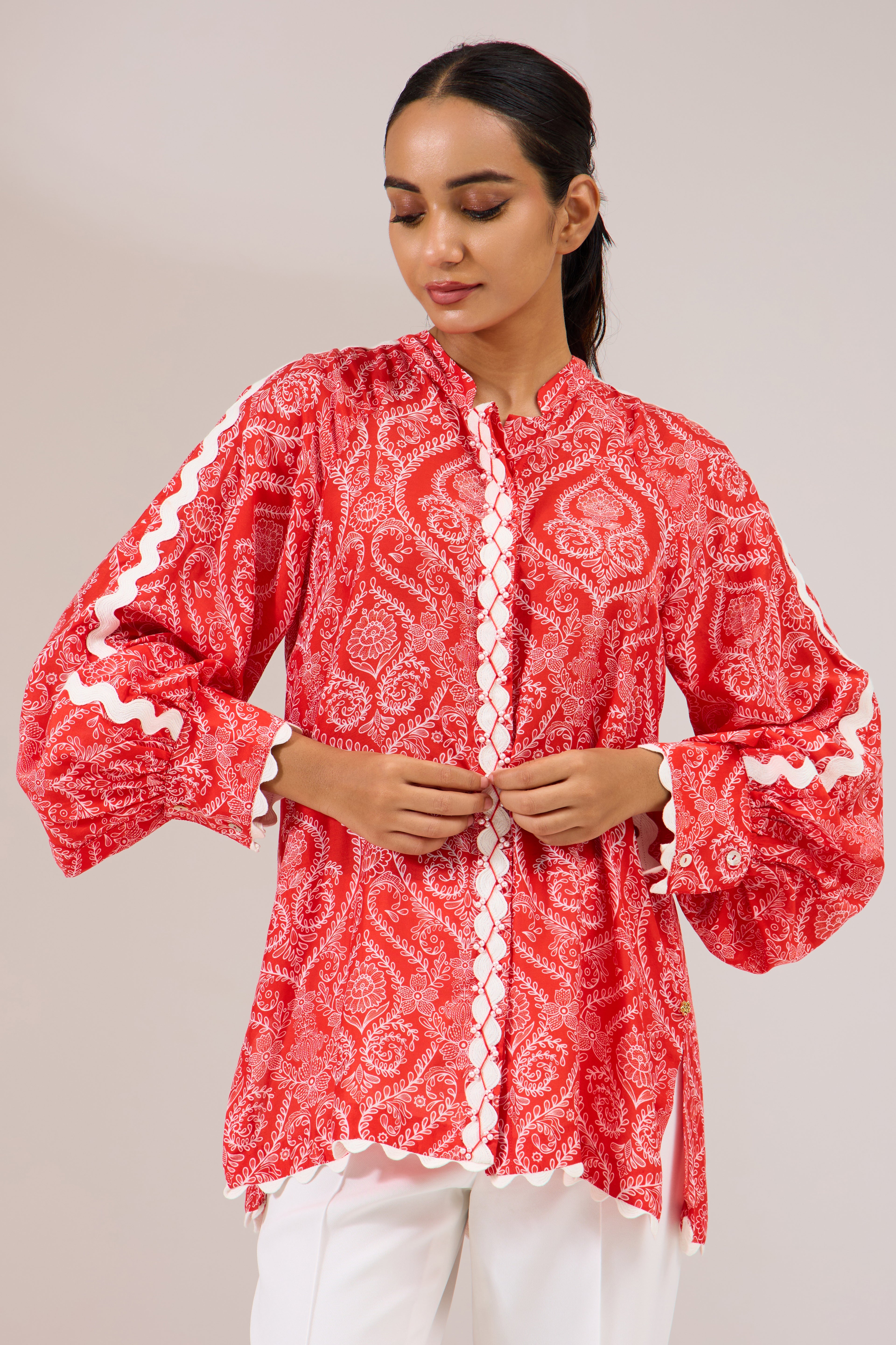 Laetitia printed modal shirt — side view | Haus of Handmade