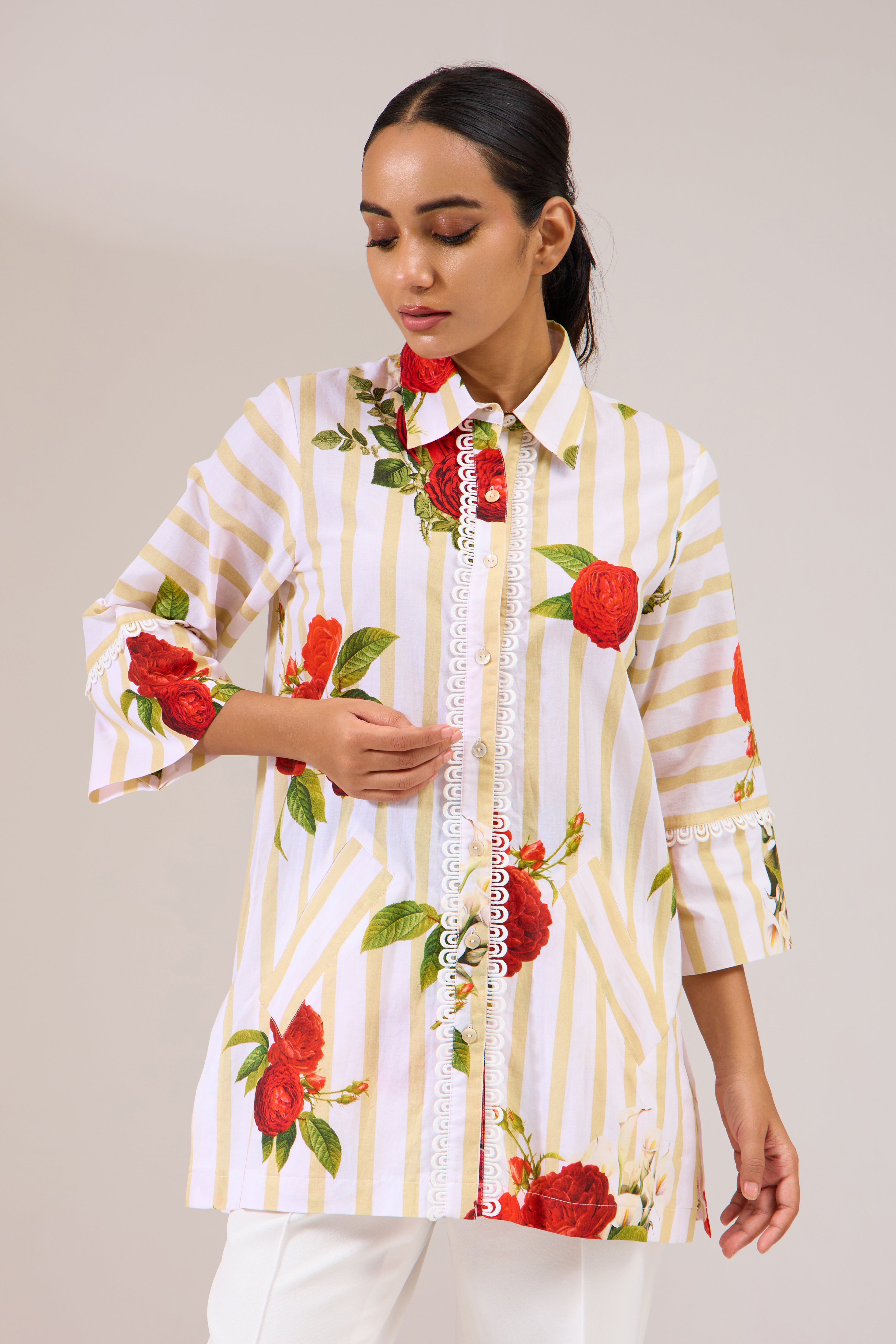 Darose printed cotton shirt — side view | Haus of Handmade
