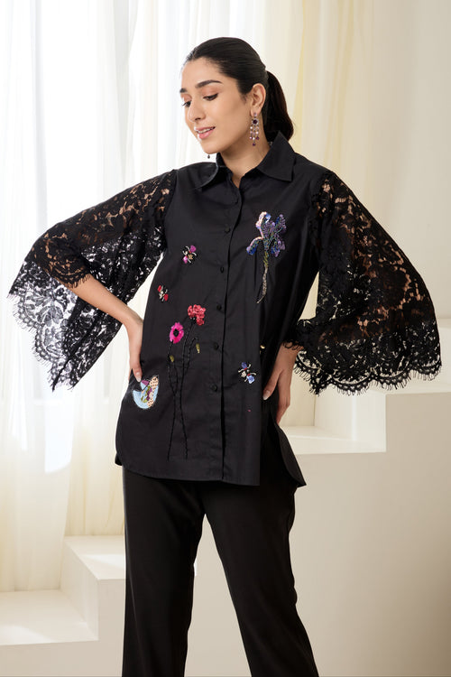 ALICE Sequined Poplin Shirt — front view | Haus of Handmade