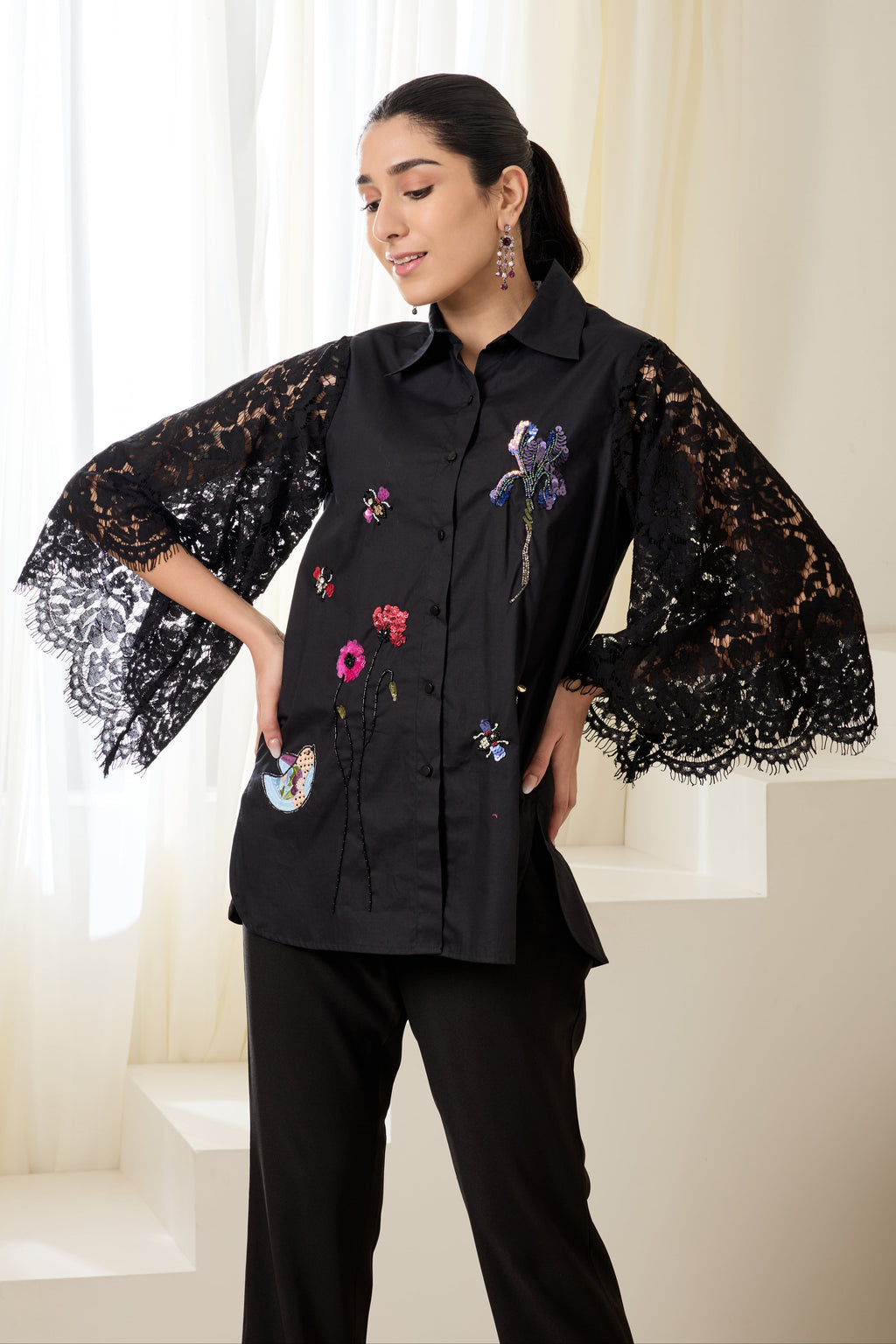 ALICE Sequined Poplin Shirt — front view | Haus of Handmade