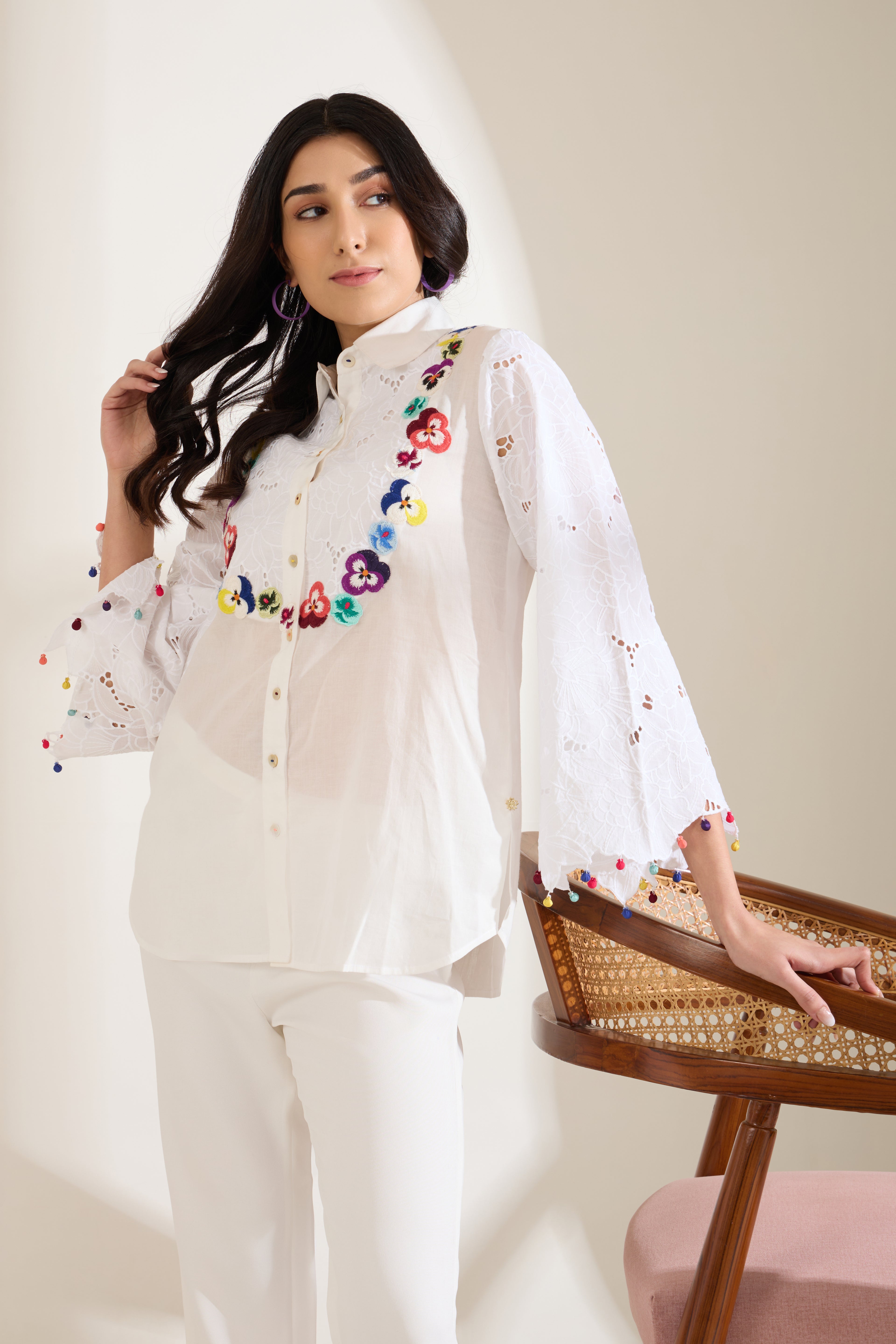 PANSYLOVE Embroidered Shirt — front view | Haus of Handmade