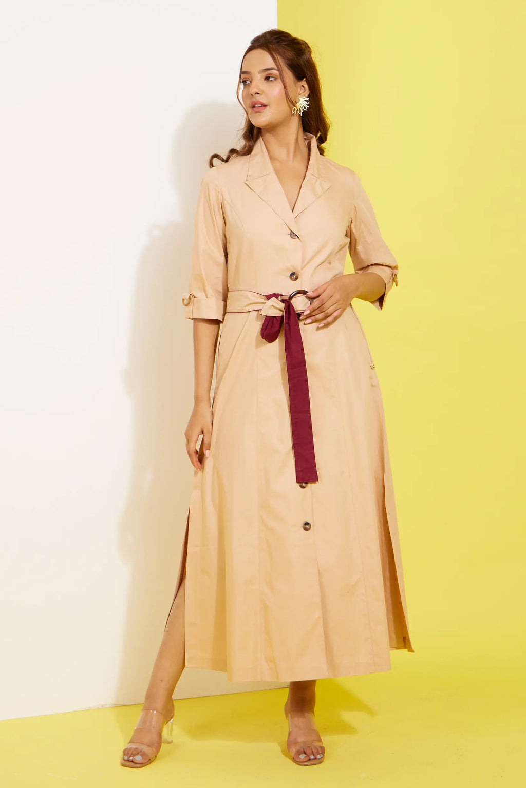 TRENCH long cotton poplin beige dress — back view | Haus of Handmade