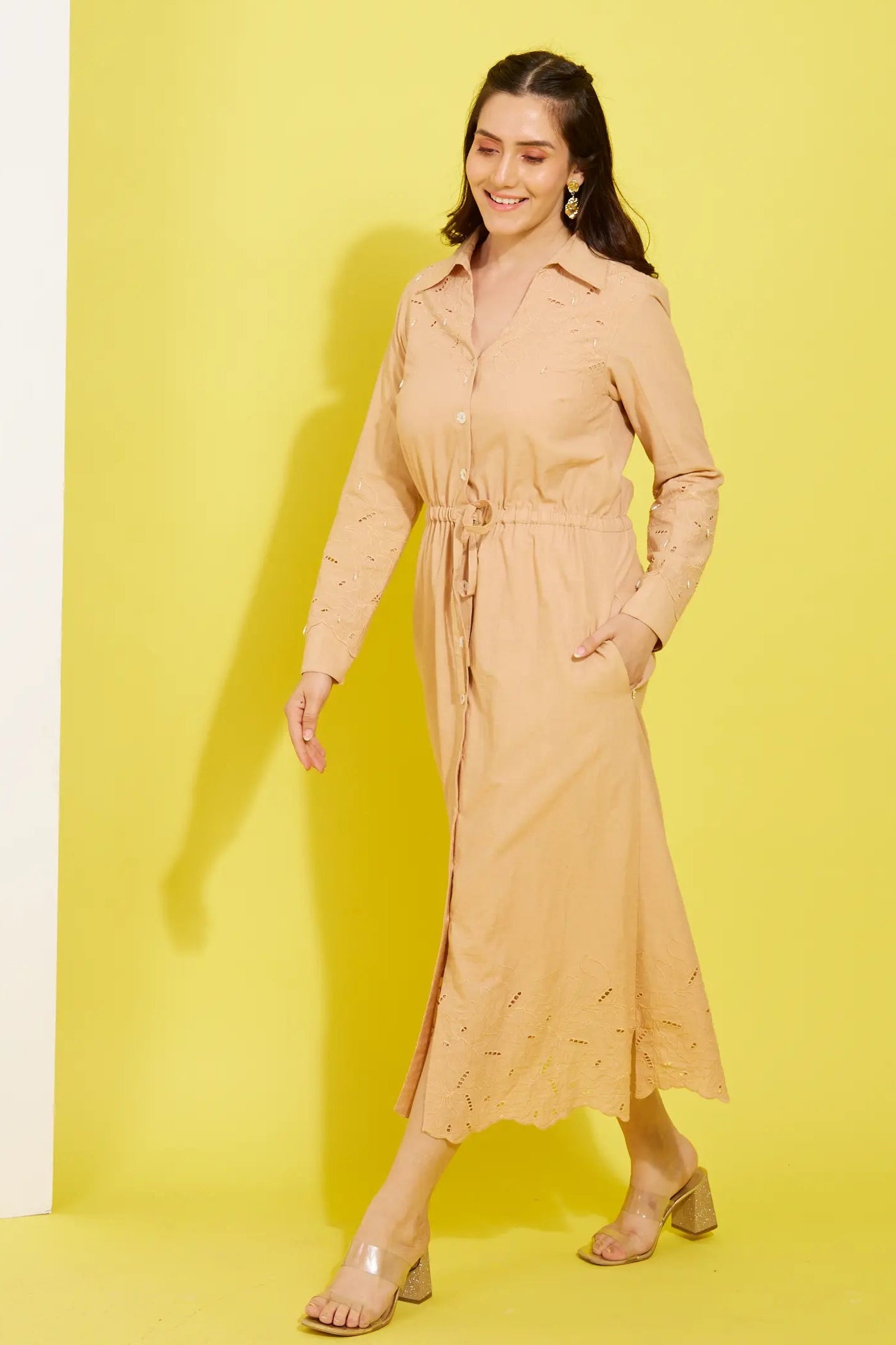 SHE BEIGE cotton schiffly dress