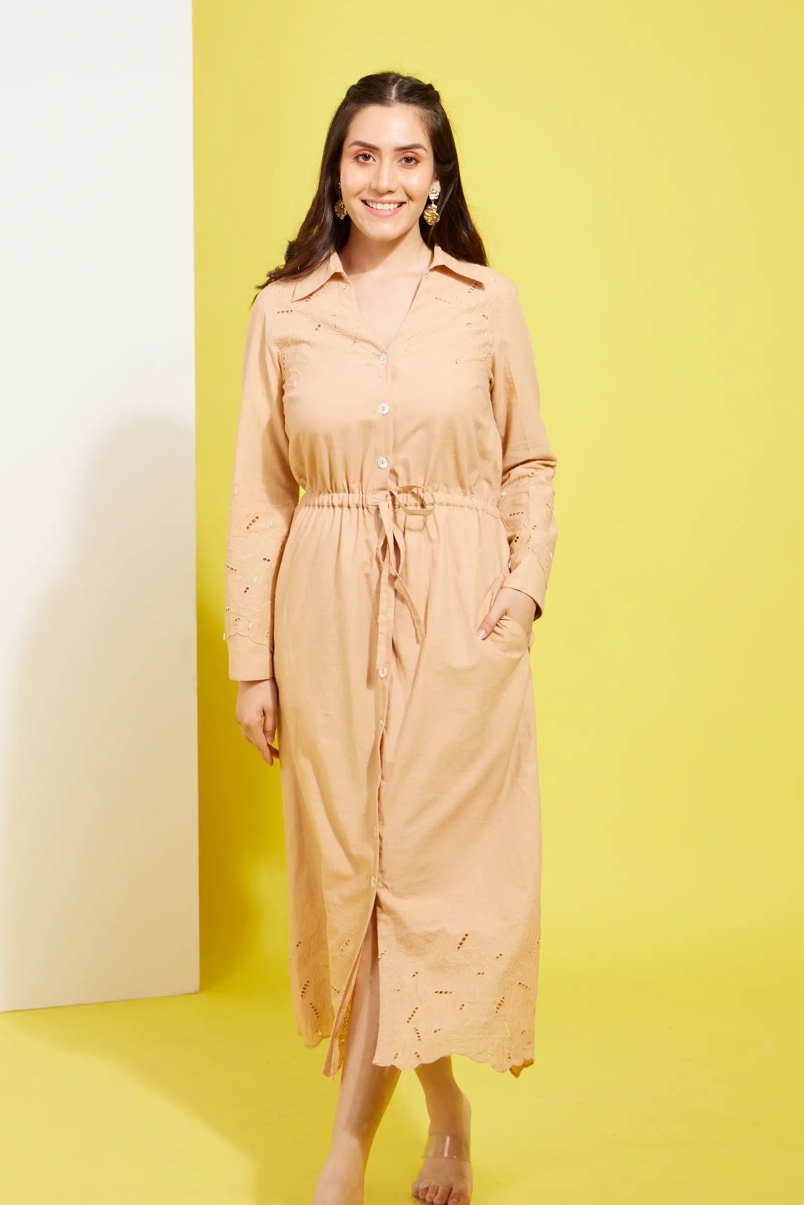 SHE BEIGE cotton schiffly dress