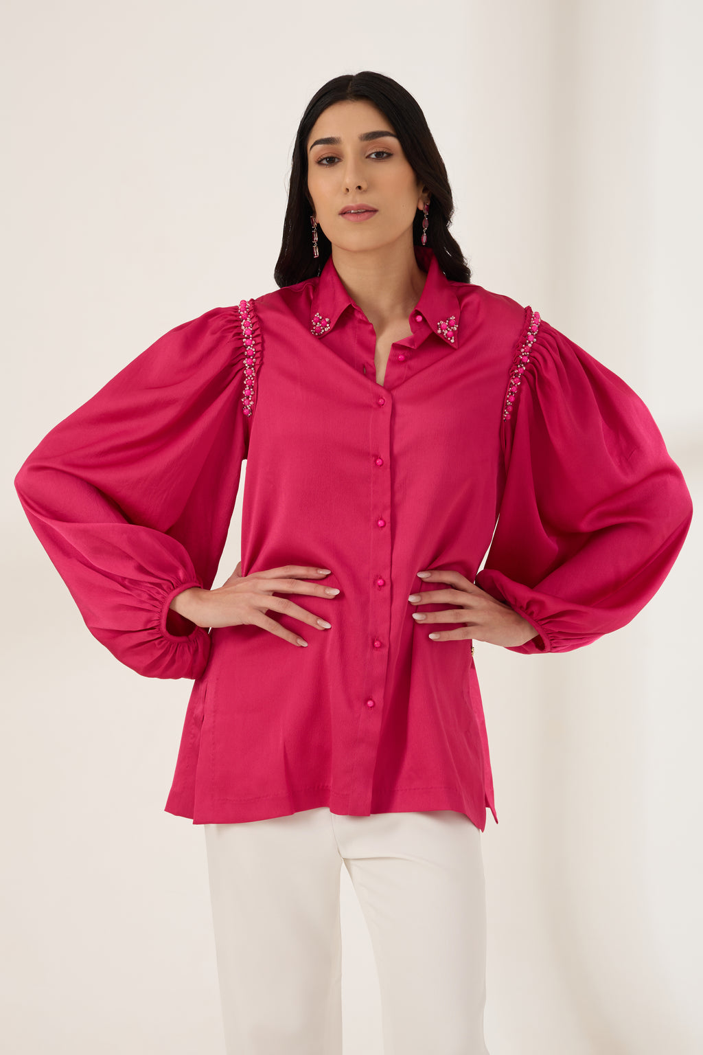 RAANI Sequined Formal Crepe Shirt — front view | Haus of Handmade