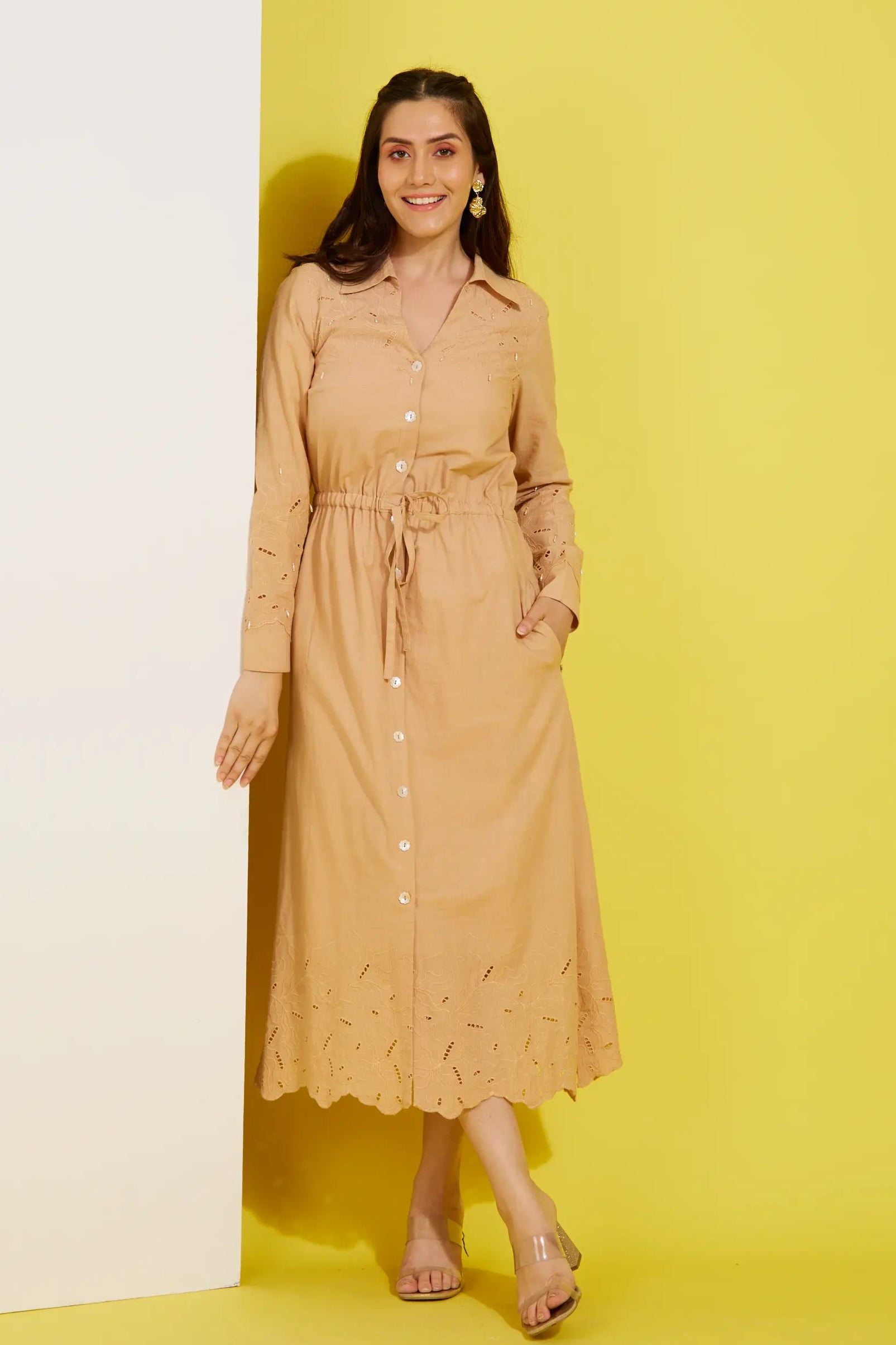 SHE BEIGE cotton schiffly dress
