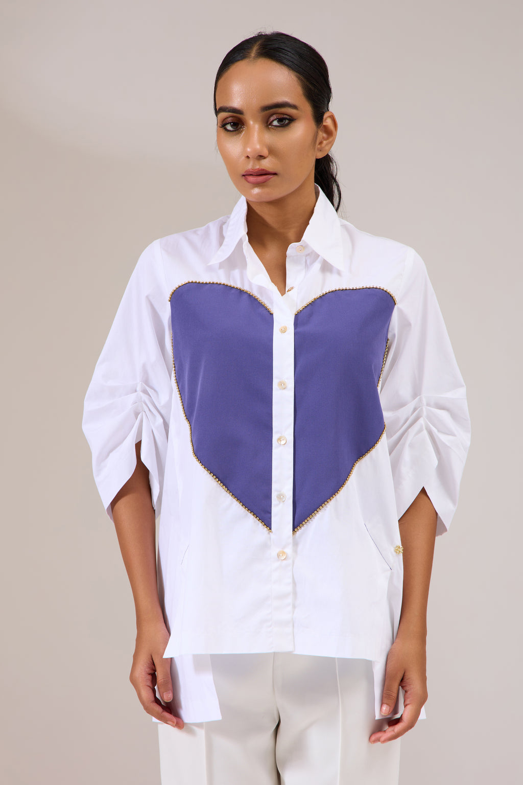 PLUMHEART white poplin shirt — front view | Haus of Handmade