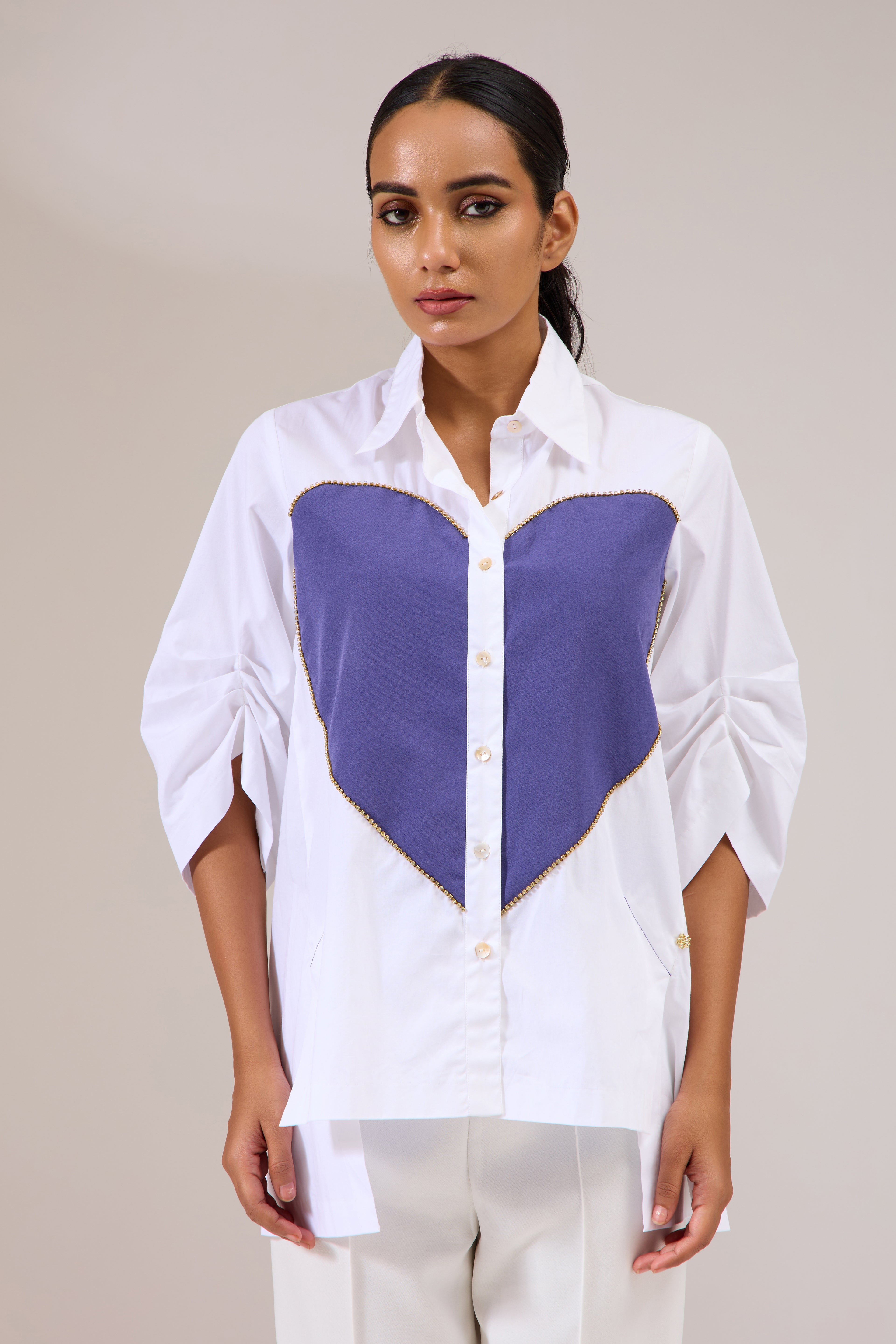 PLUMHEART white poplin shirt — front view | Haus of Handmade
