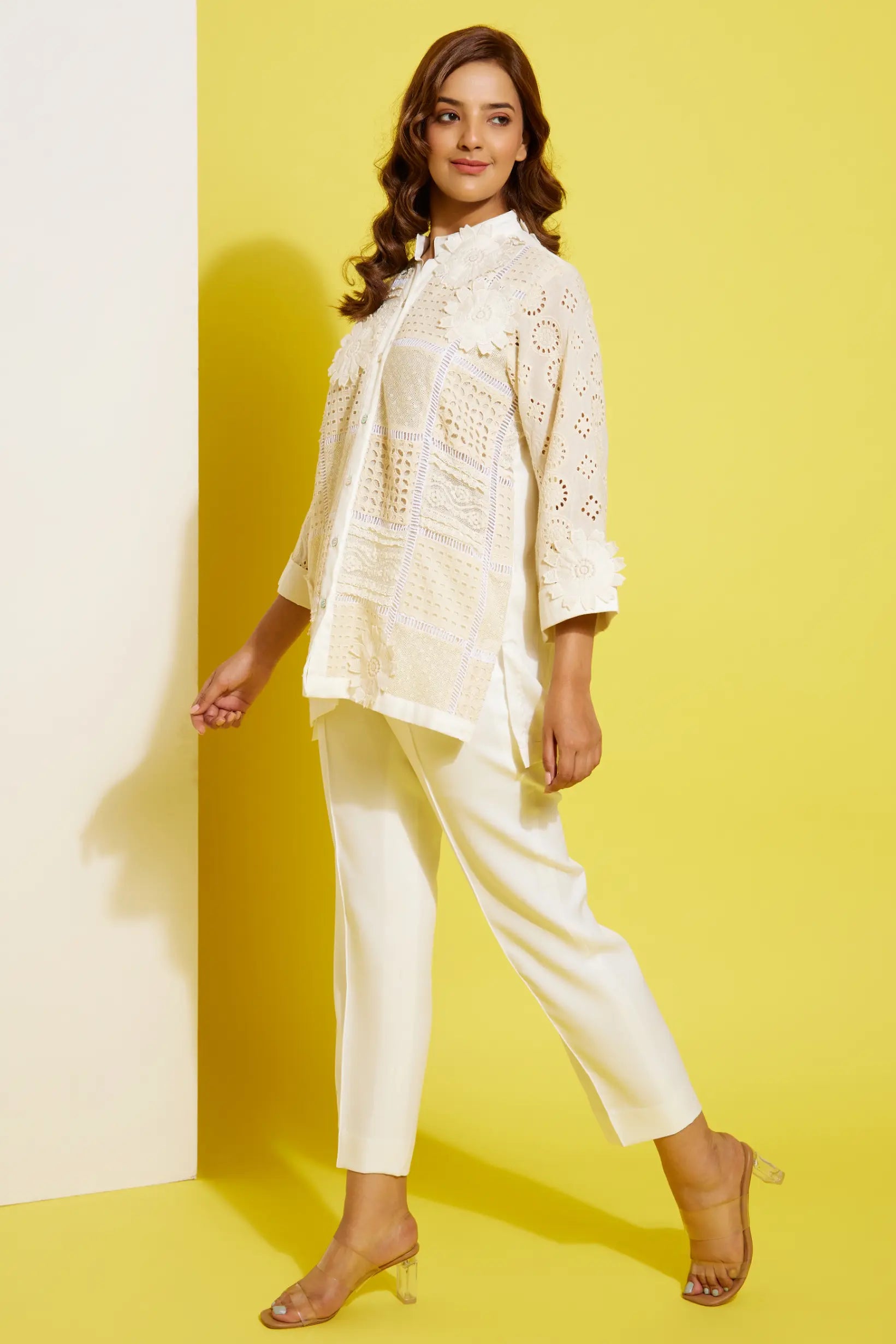 VANILLA cotton schiffli shirt — styled view | Haus of Handmade