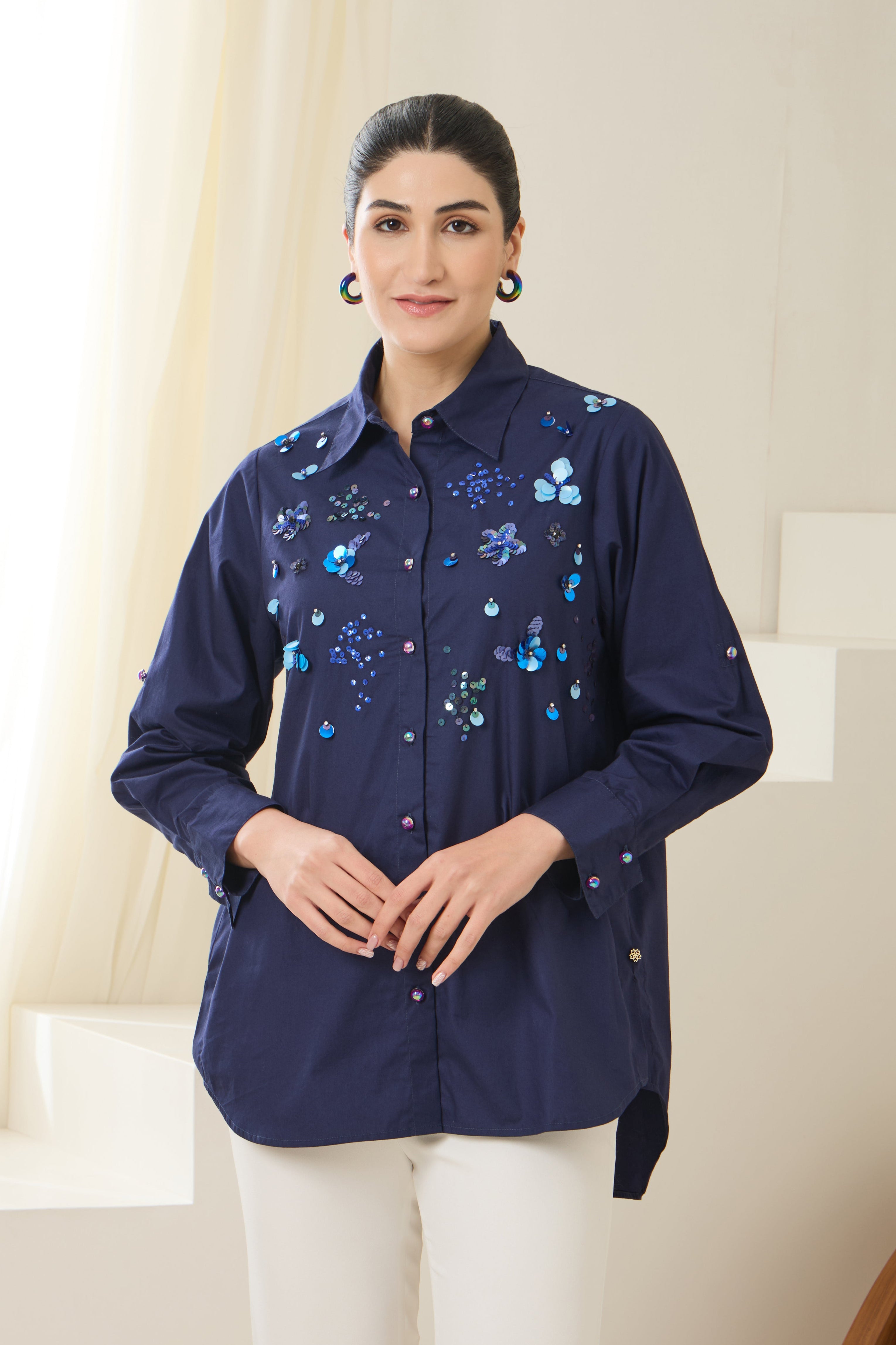 IMPERIAL Sequined Poplin Shirt — front view | Haus of Handmade