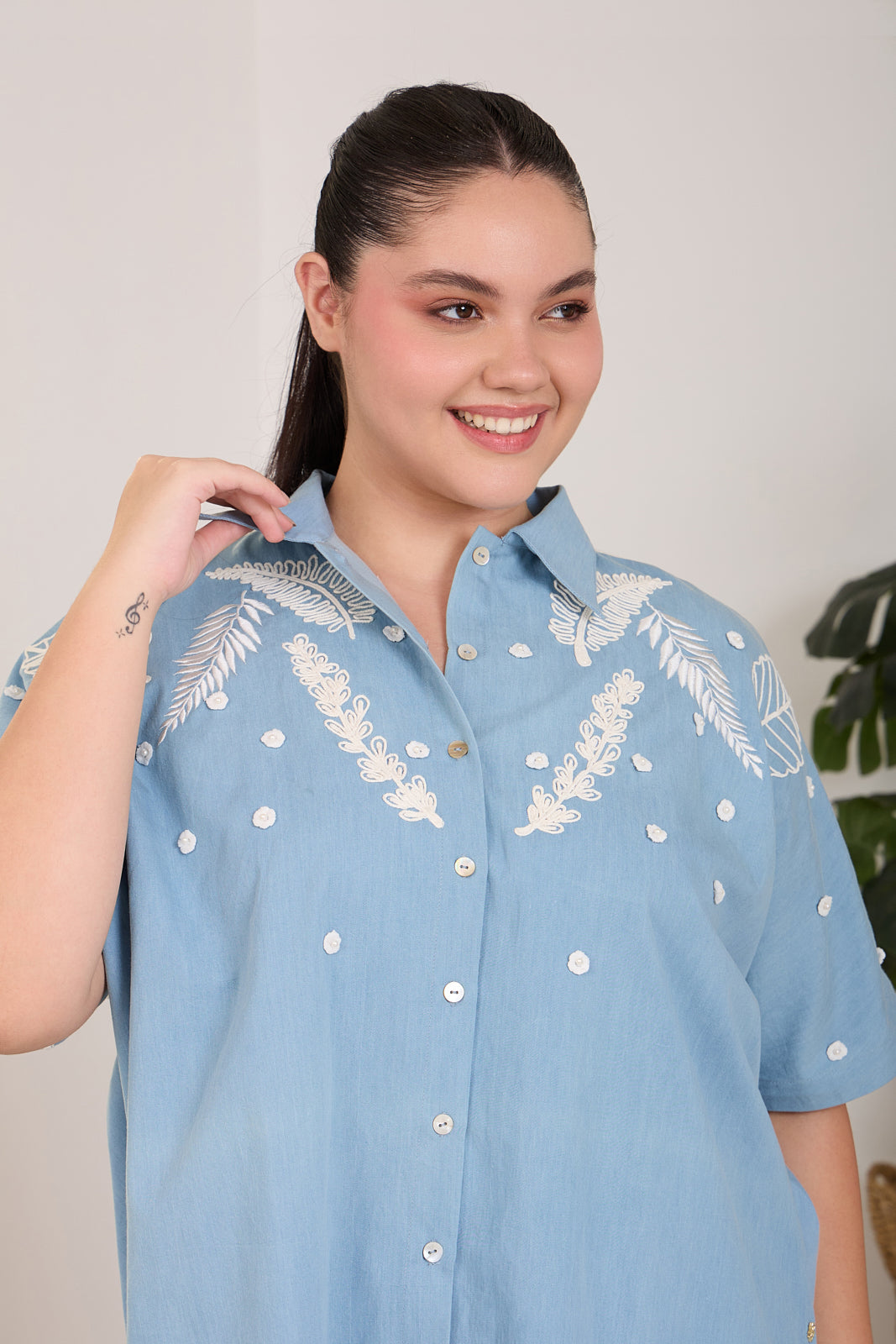 Leaf Drop One-Size Denim Shirt