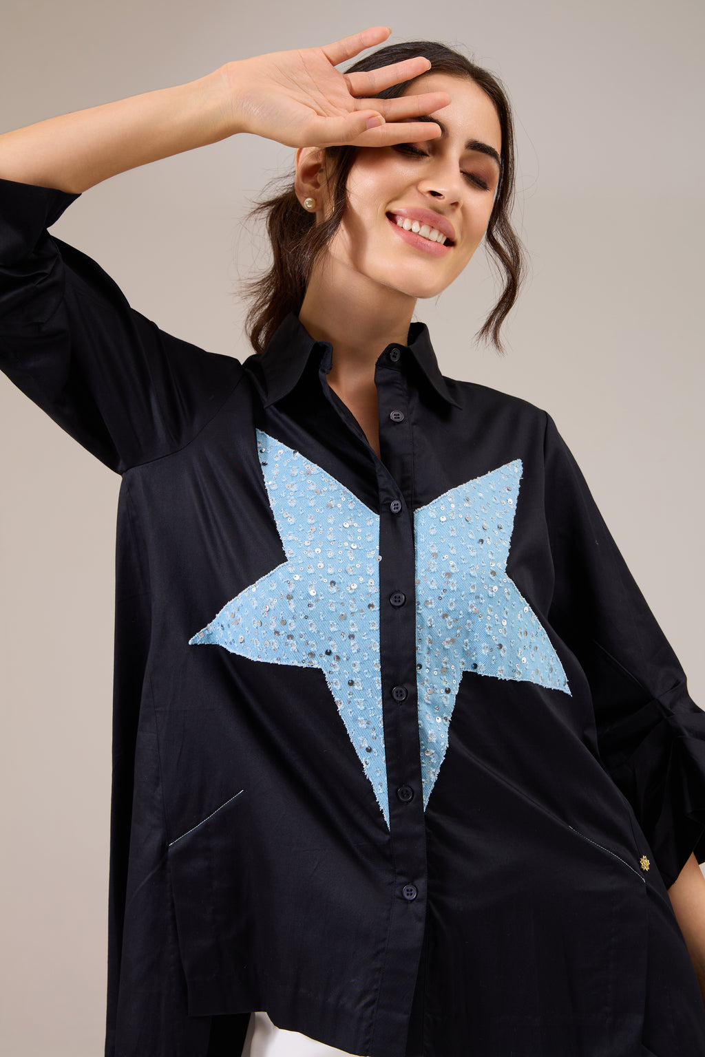 STARDOM Black Poplin shirt — front view | Haus of Handmade