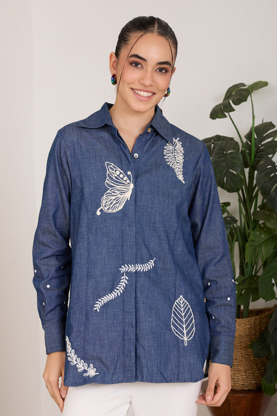 Leaf Denim Shirt — front view | Haus of Handmade