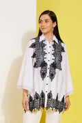 NOIR LACE formal black and white shirt — front view | Haus of Handmade
