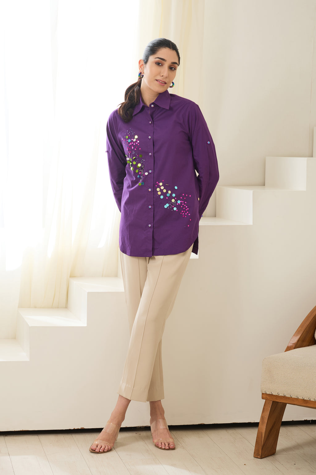 Aubergine Sequined Poplin Shirt