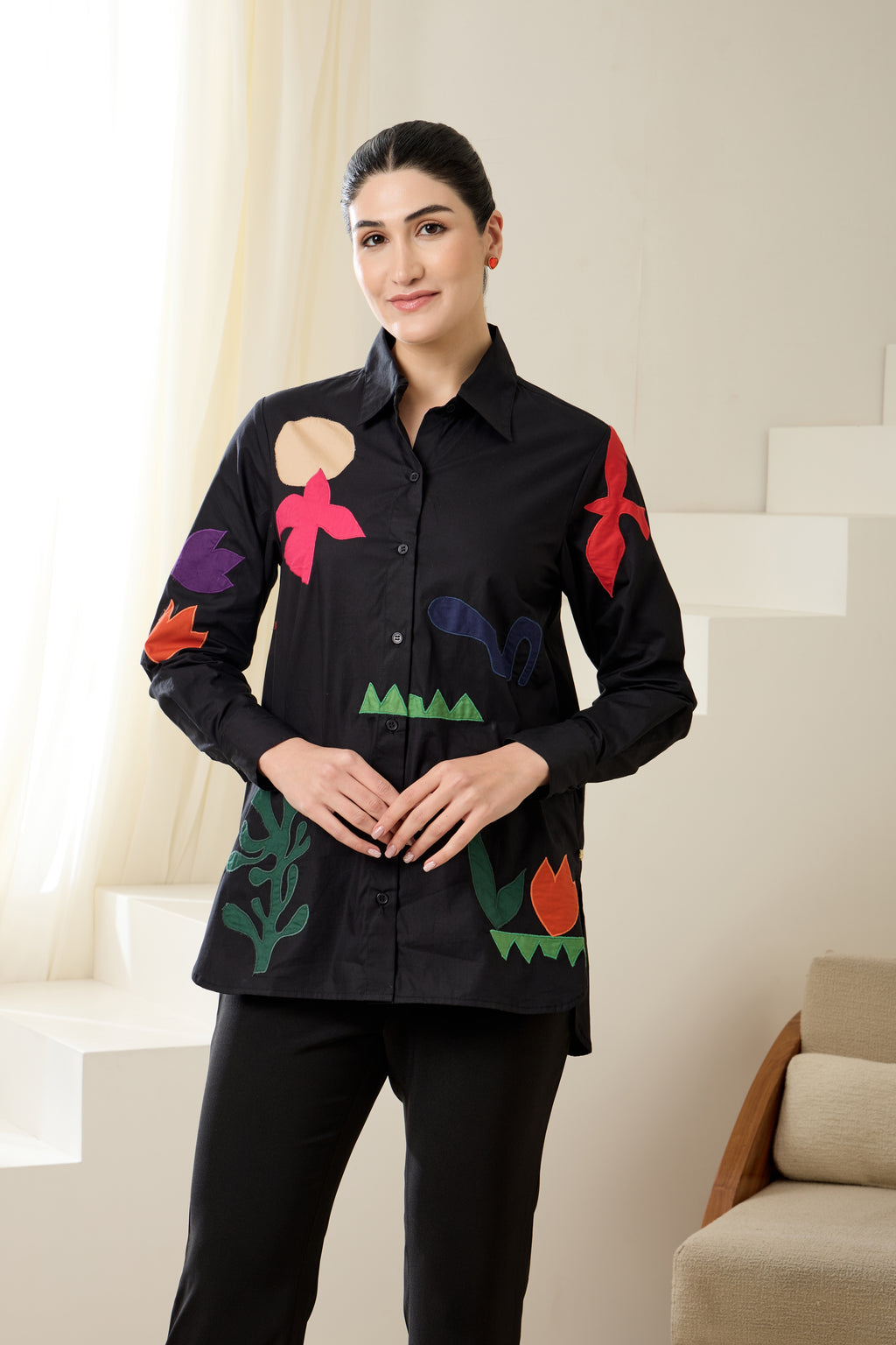 MATISSE Applique Poplin Shirt — front view | Haus of Handmade