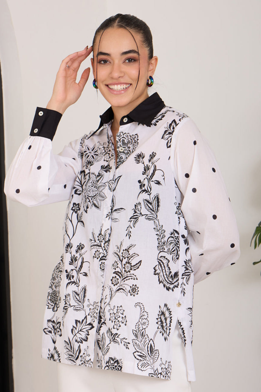 B&W Cotton Shirt — front view | Haus of Handmade