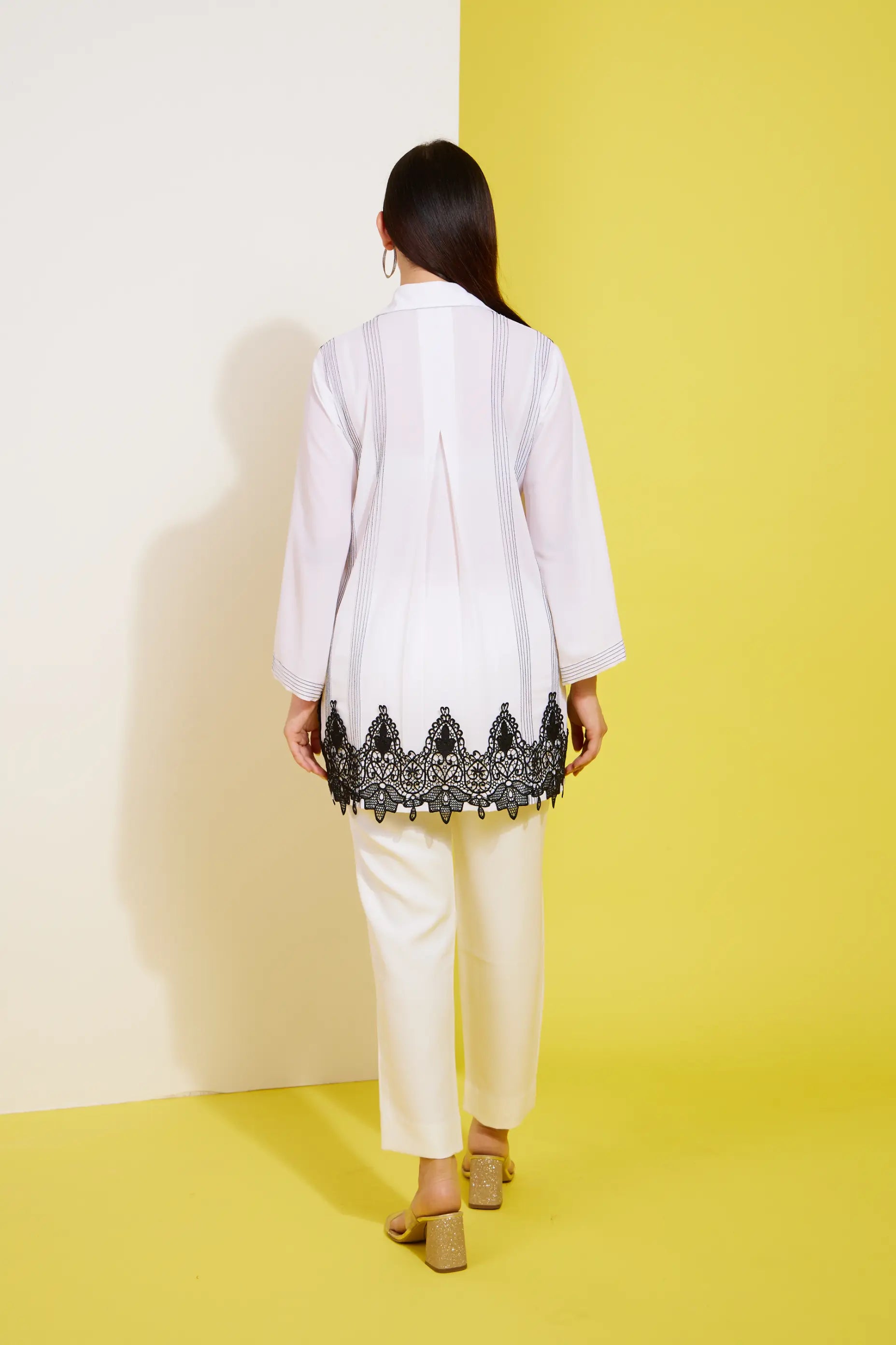 NOIR LACE formal black and white shirt — styled view | Haus of Handmade