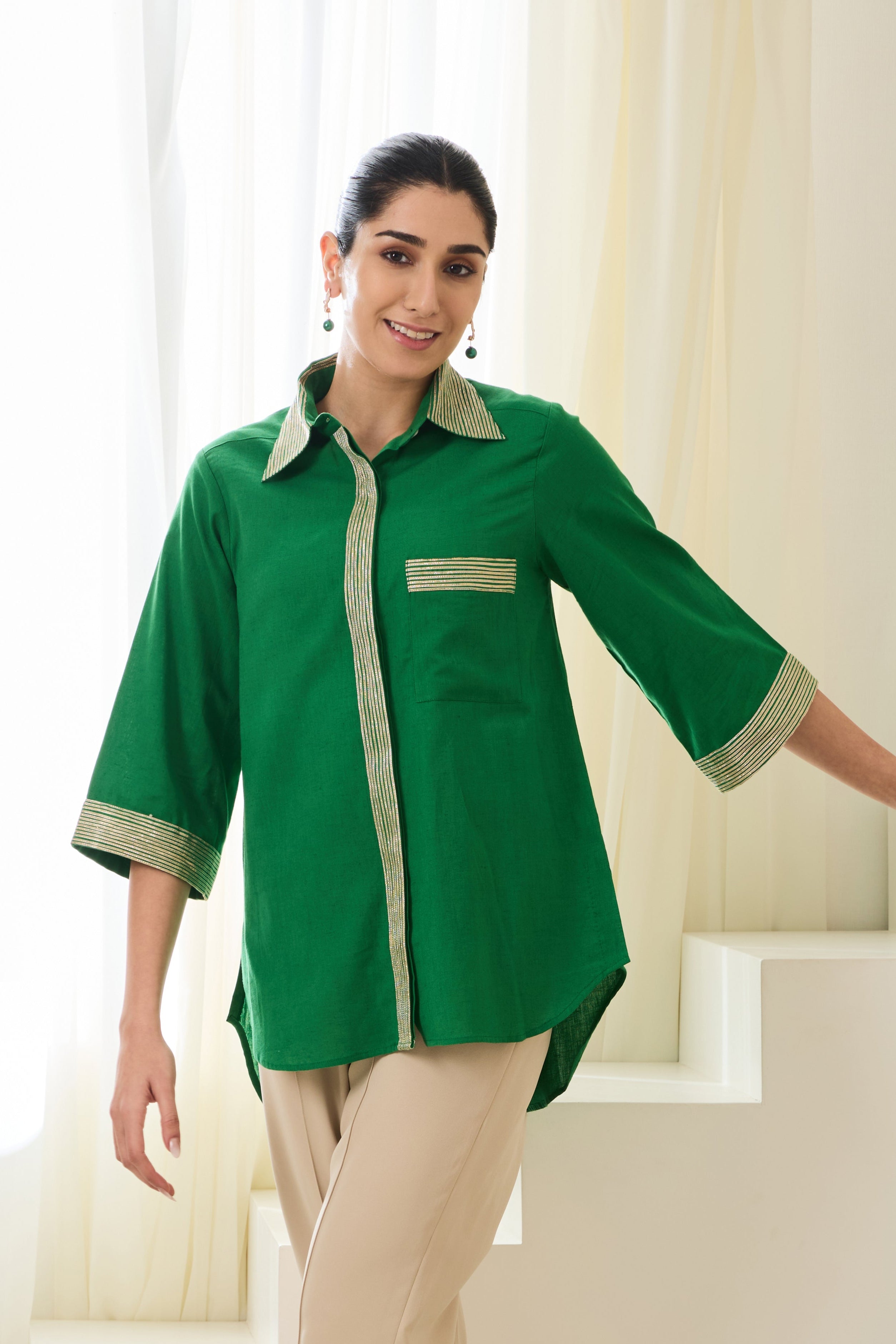 Dori Linen Shirt — front view, handcrafted women's linen shirt | Haus of Handmade