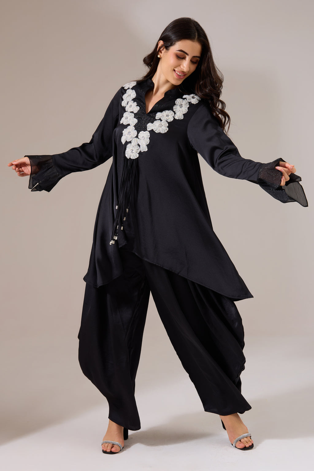LOLITA Formal Black Indo-western Tunic Set — front view | Haus of Handmade