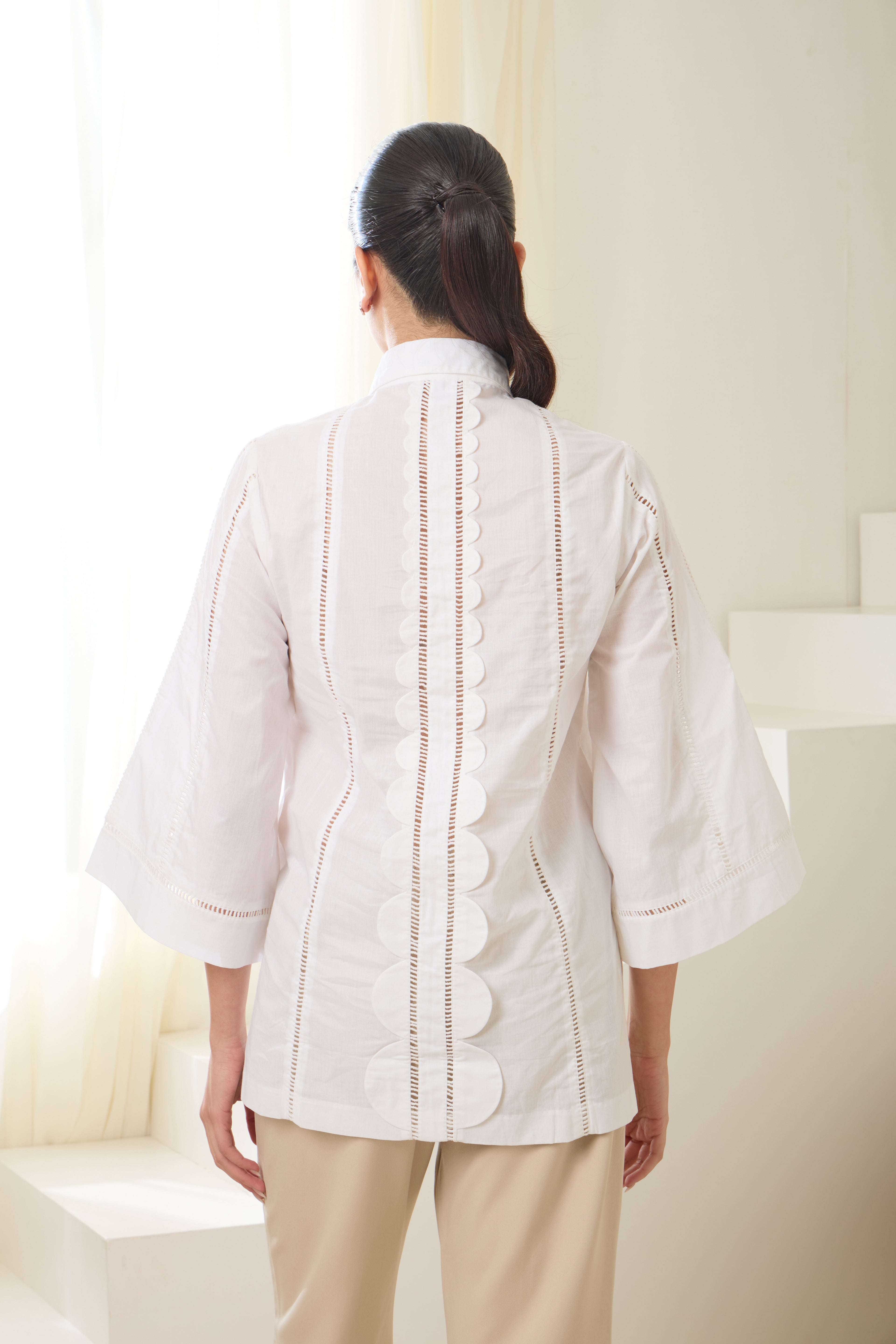 Ivory Sequined Cotton Shirt