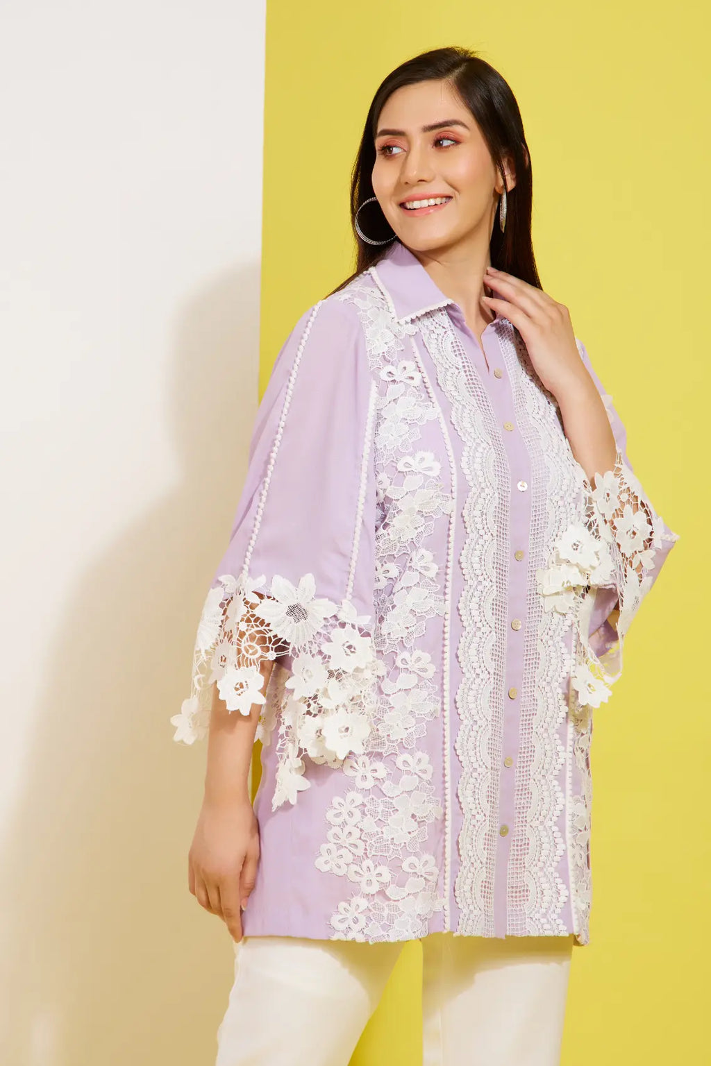 Just Lace formal shirt — side view | Haus of Handmade