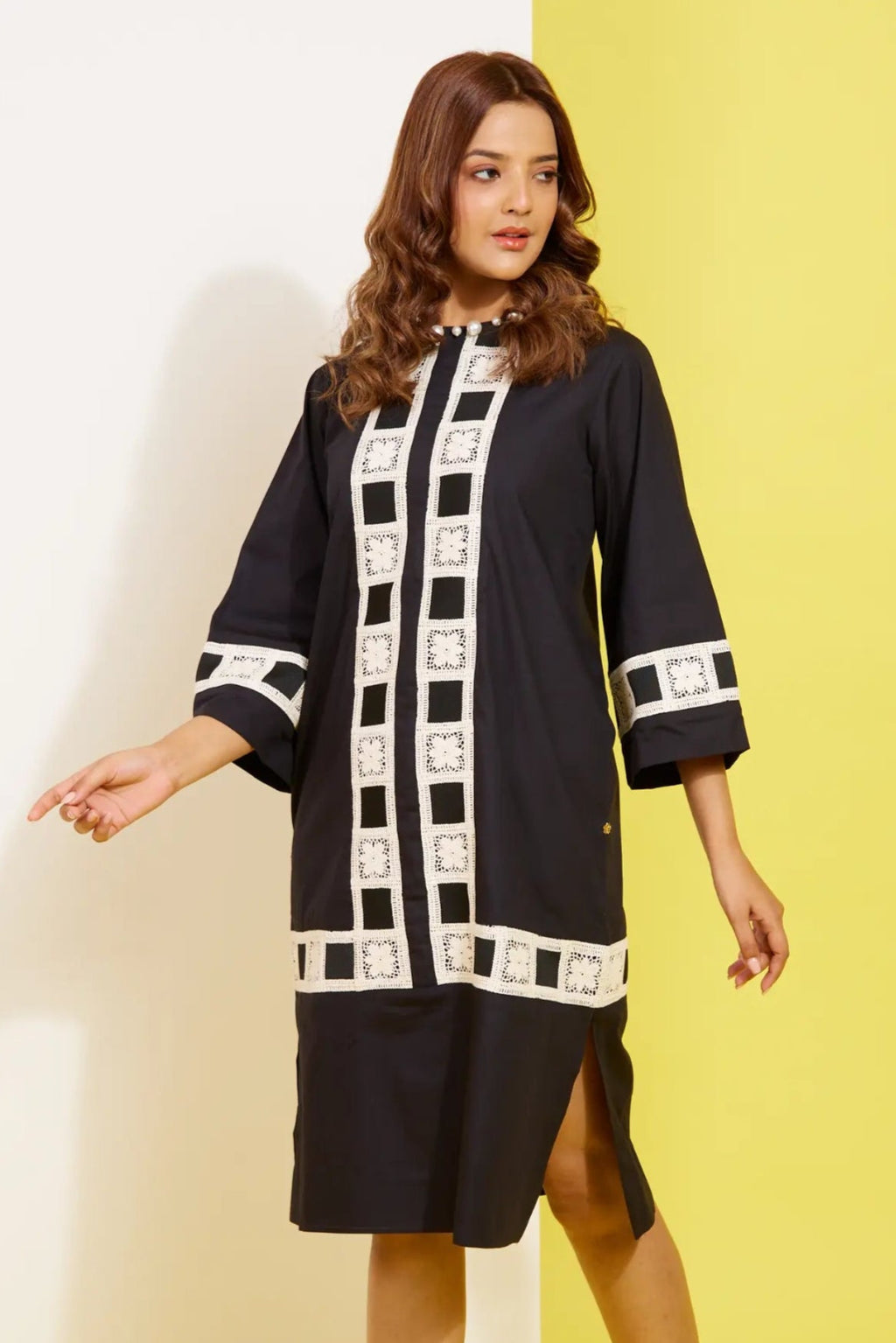 GALAXY black cotton poplin dress — front view | Haus of Handmade