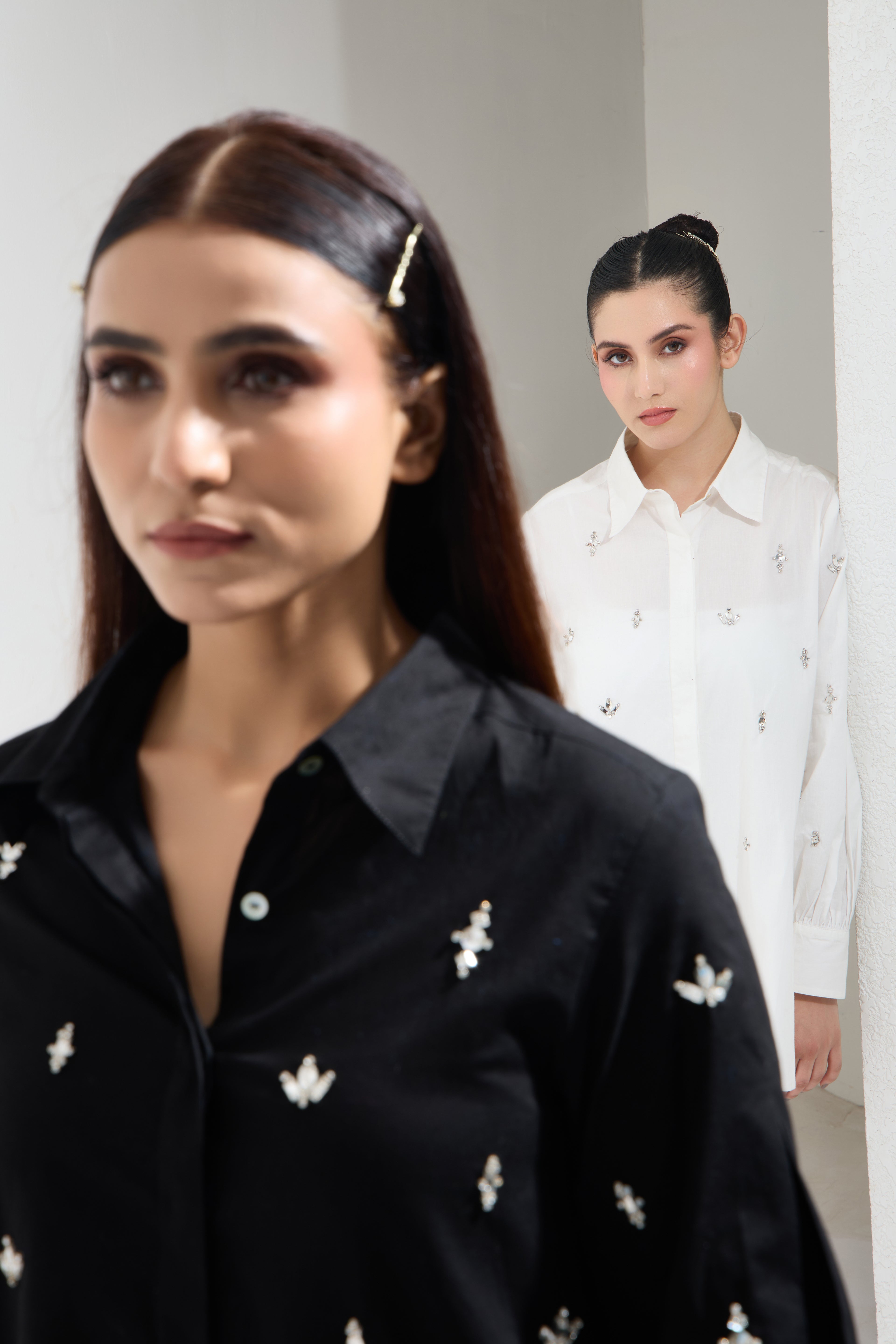 Lulu Swarovski formal cotton shirt — back view | Haus of Handmade
