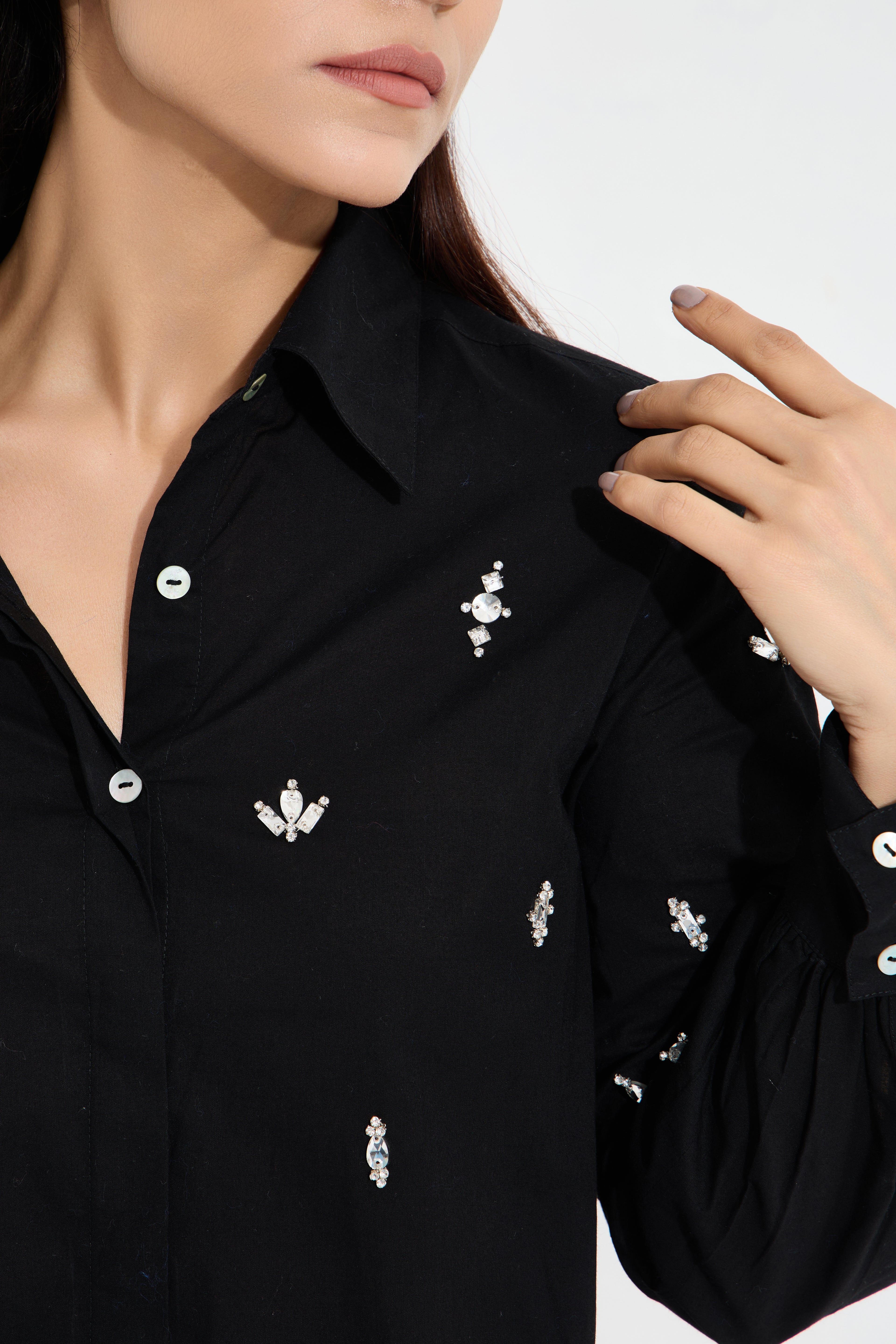 Lulu Swarovski formal cotton shirt — styled view | Haus of Handmade