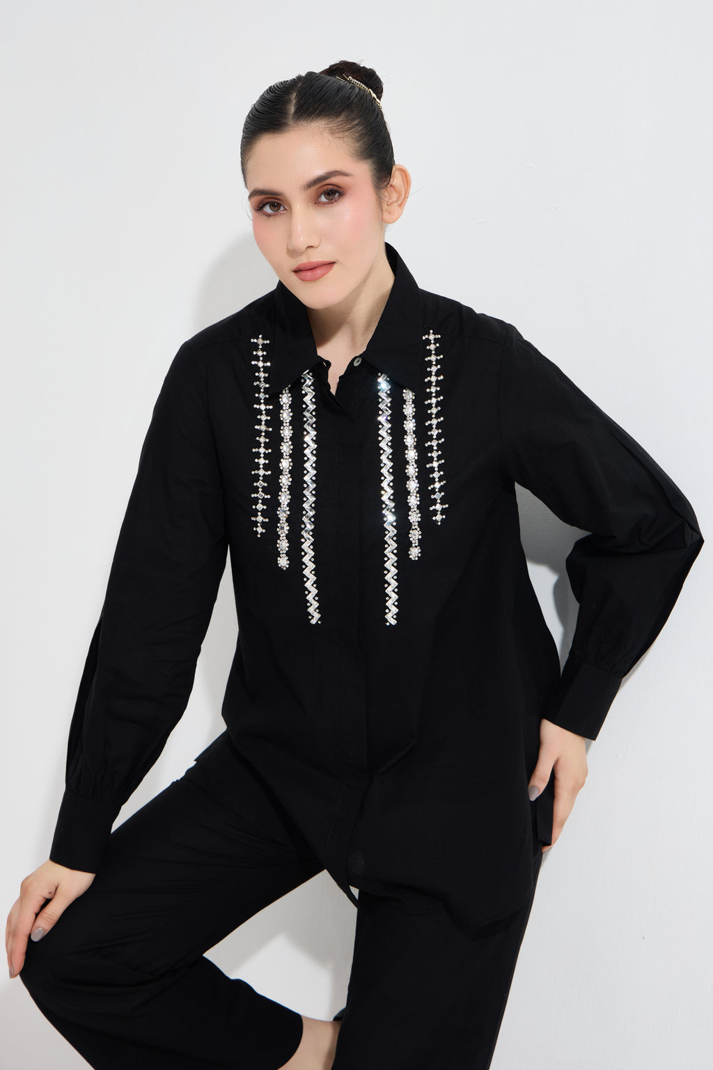 Pippin Swarovski formal cotton shirt — front view | Haus of Handmade