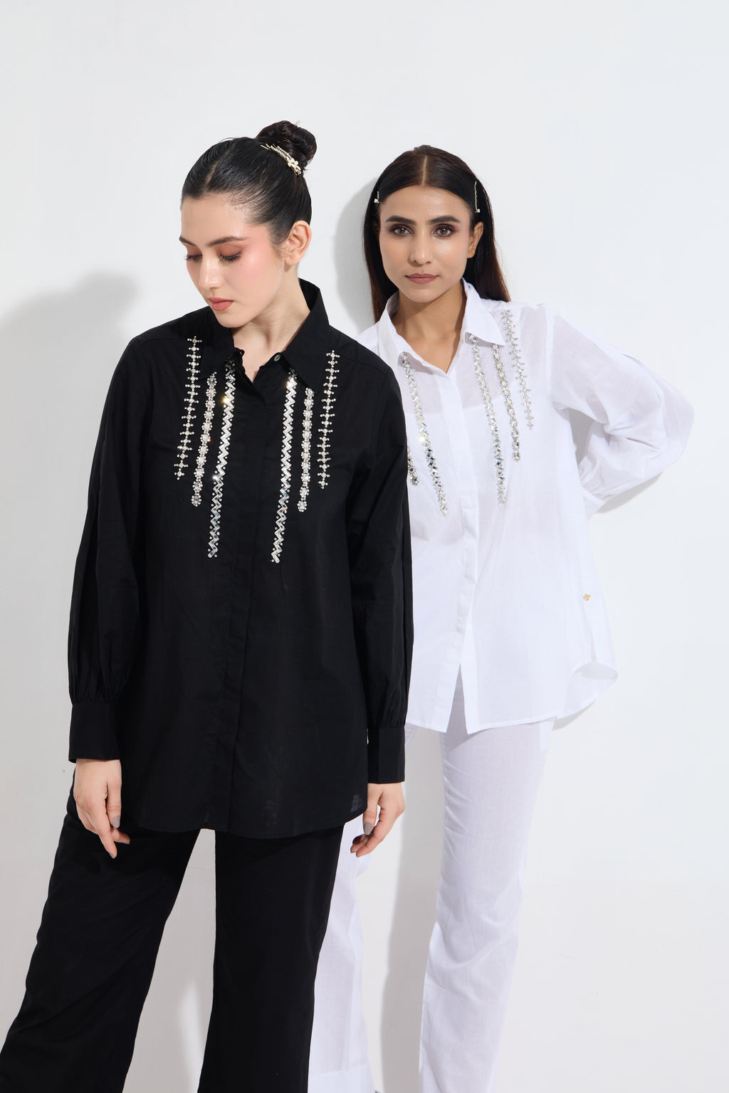 Pippin Swarovski formal cotton shirt — back view | Haus of Handmade