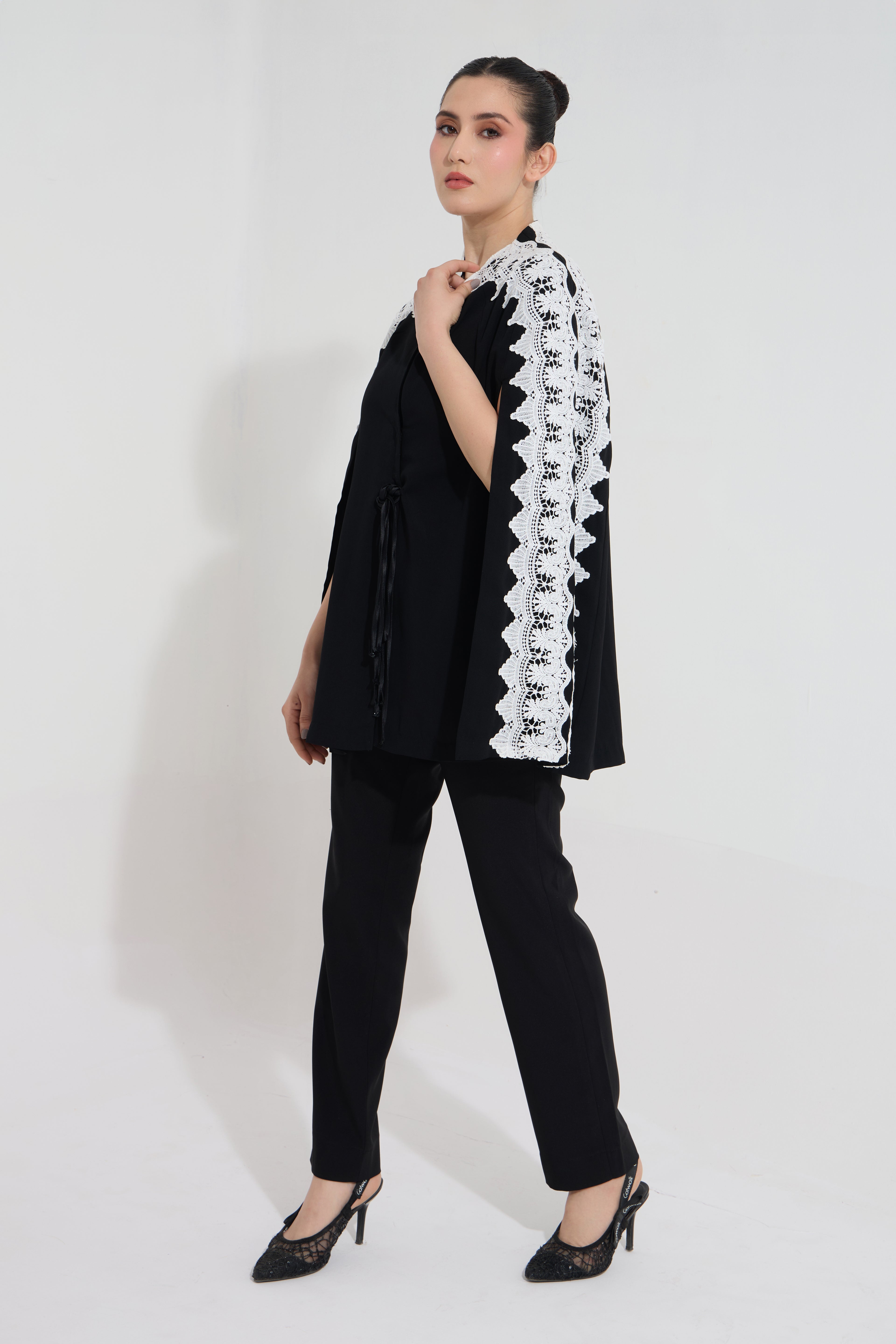 DAWNKISS formal cape in black — styled view | Haus of Handmade